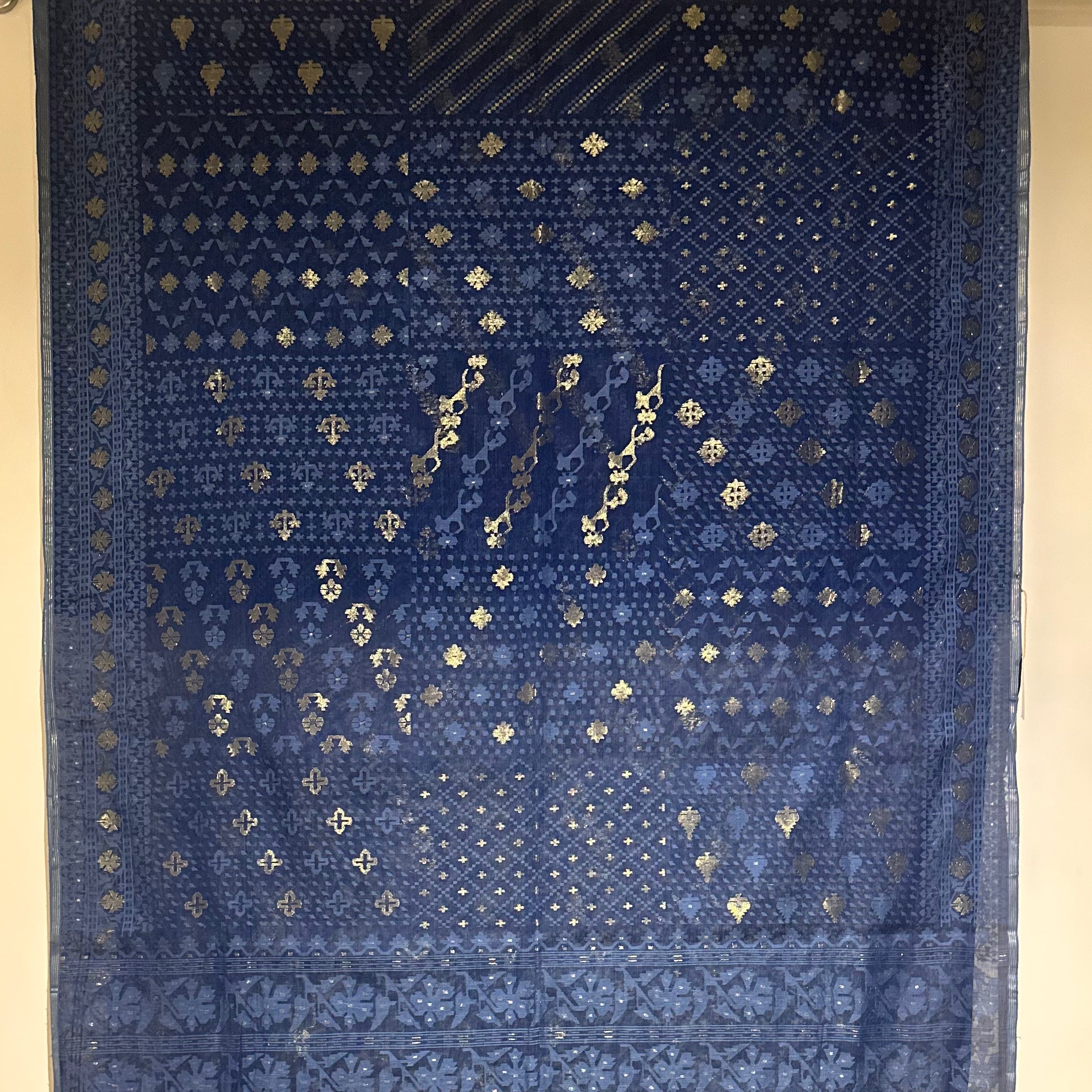Indigo Handspun 200 Count Dhakai Jamdani Masterpiece with 16 Different Motifs
