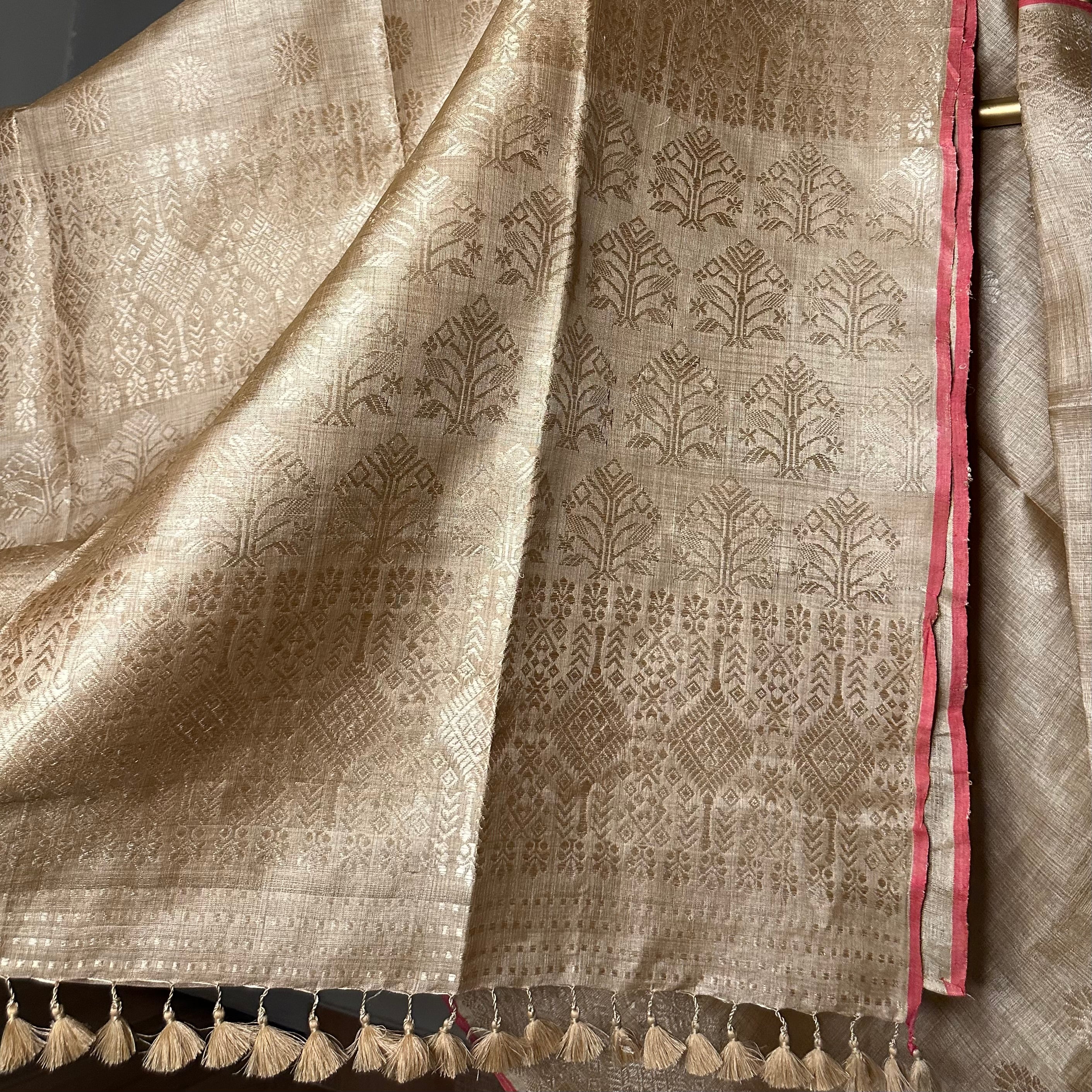 Heirloom Pure Assamese Muga Saree with Muga Extra Weft