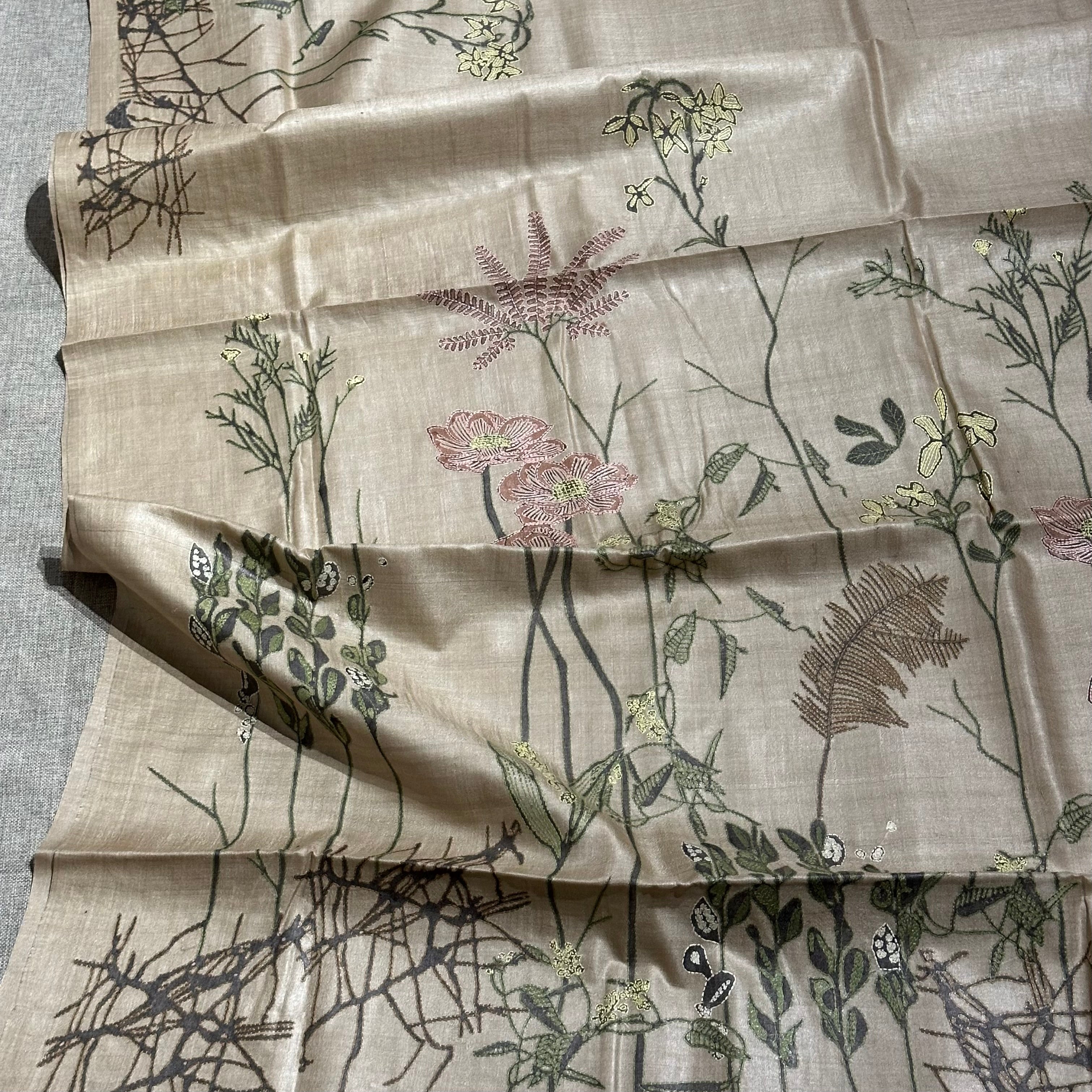 Natural Dyed Handwoven Tussar with Kantha