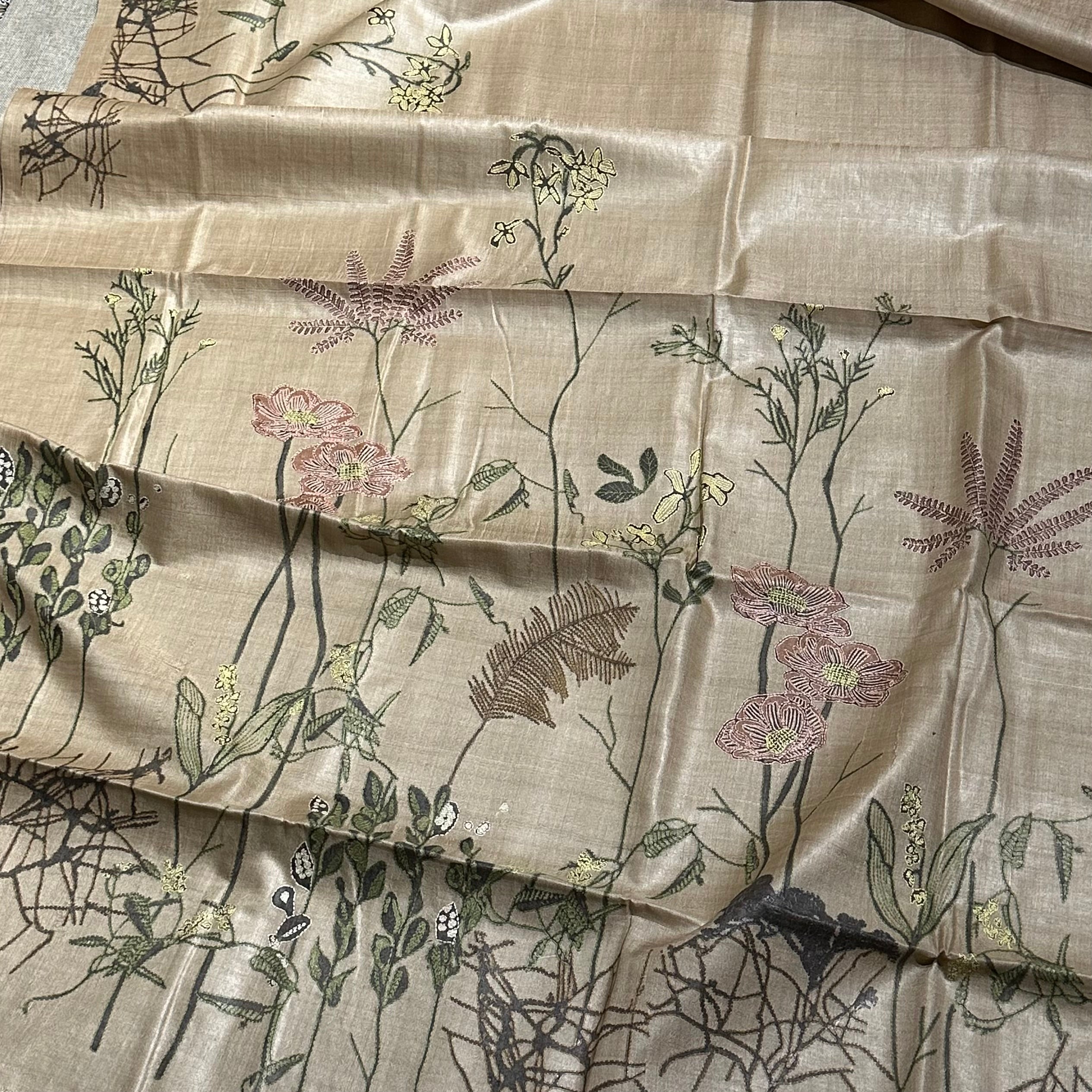 Natural Dyed Handwoven Tussar with Kantha