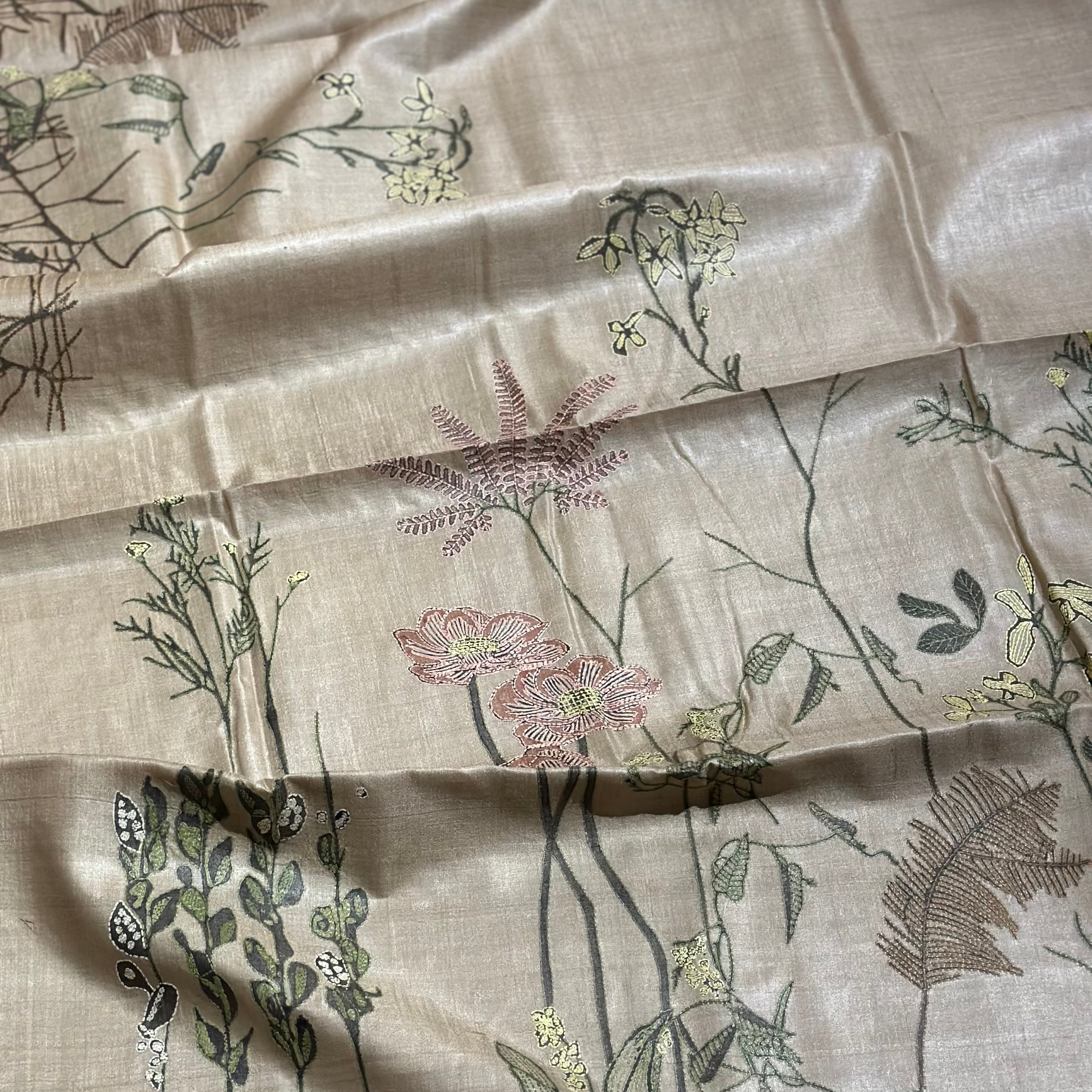 Natural Dyed Handwoven Tussar with Kantha