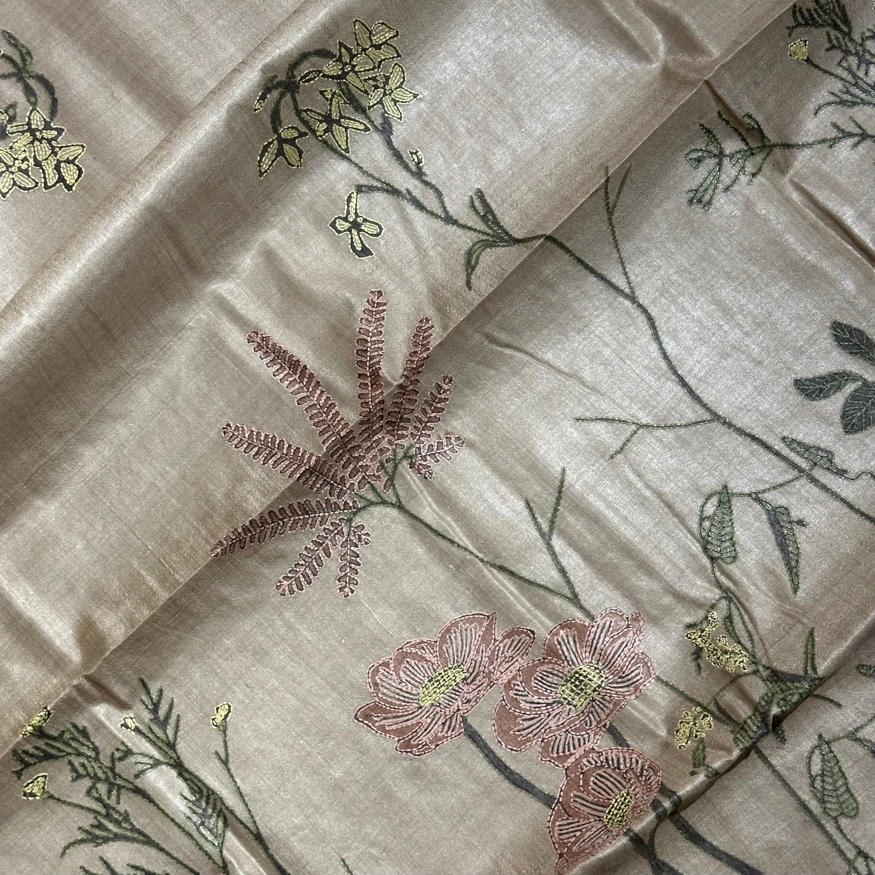 Natural Dyed Handwoven Tussar with Kantha