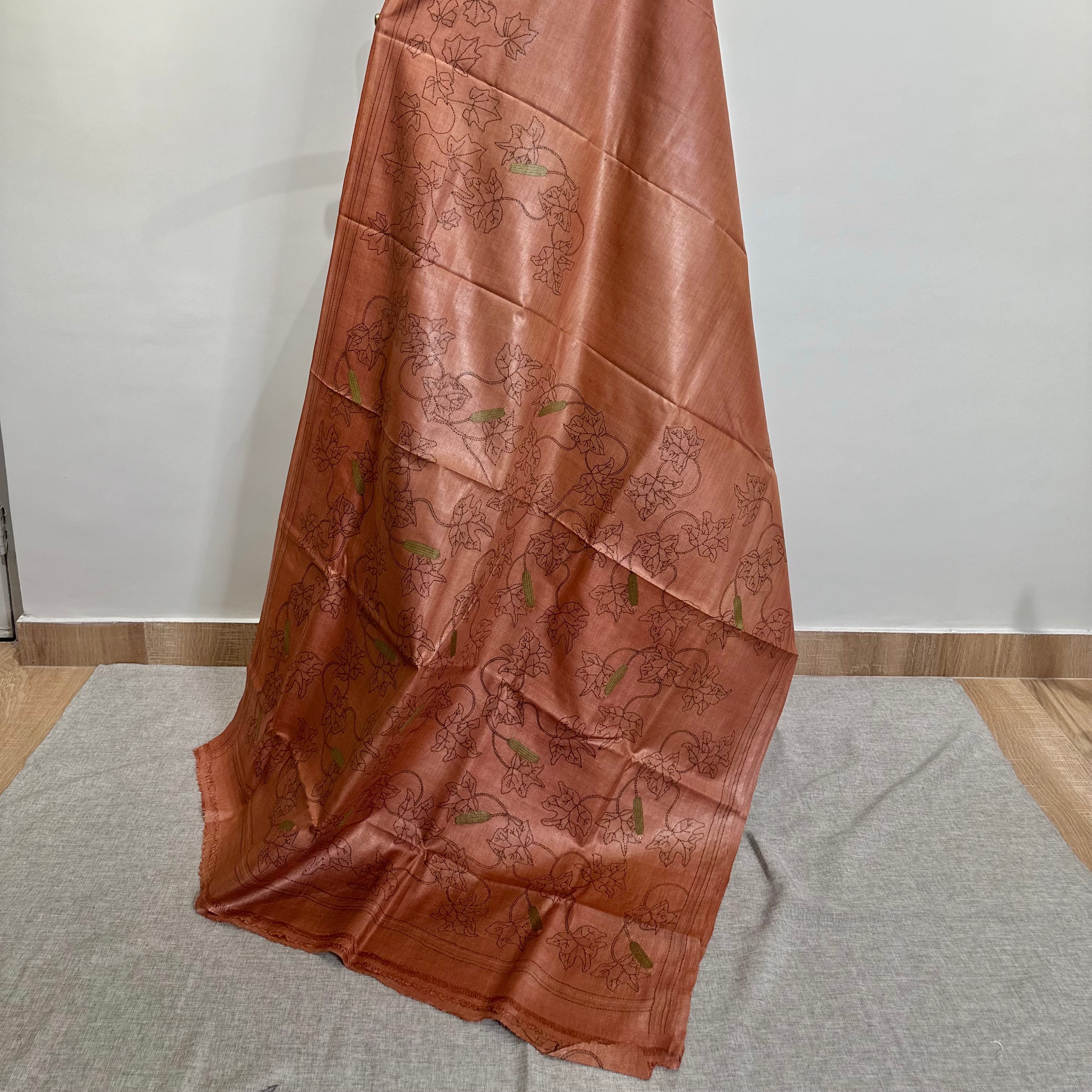 Madder Root Natural Dyed Handwoven Tussar with Kantha