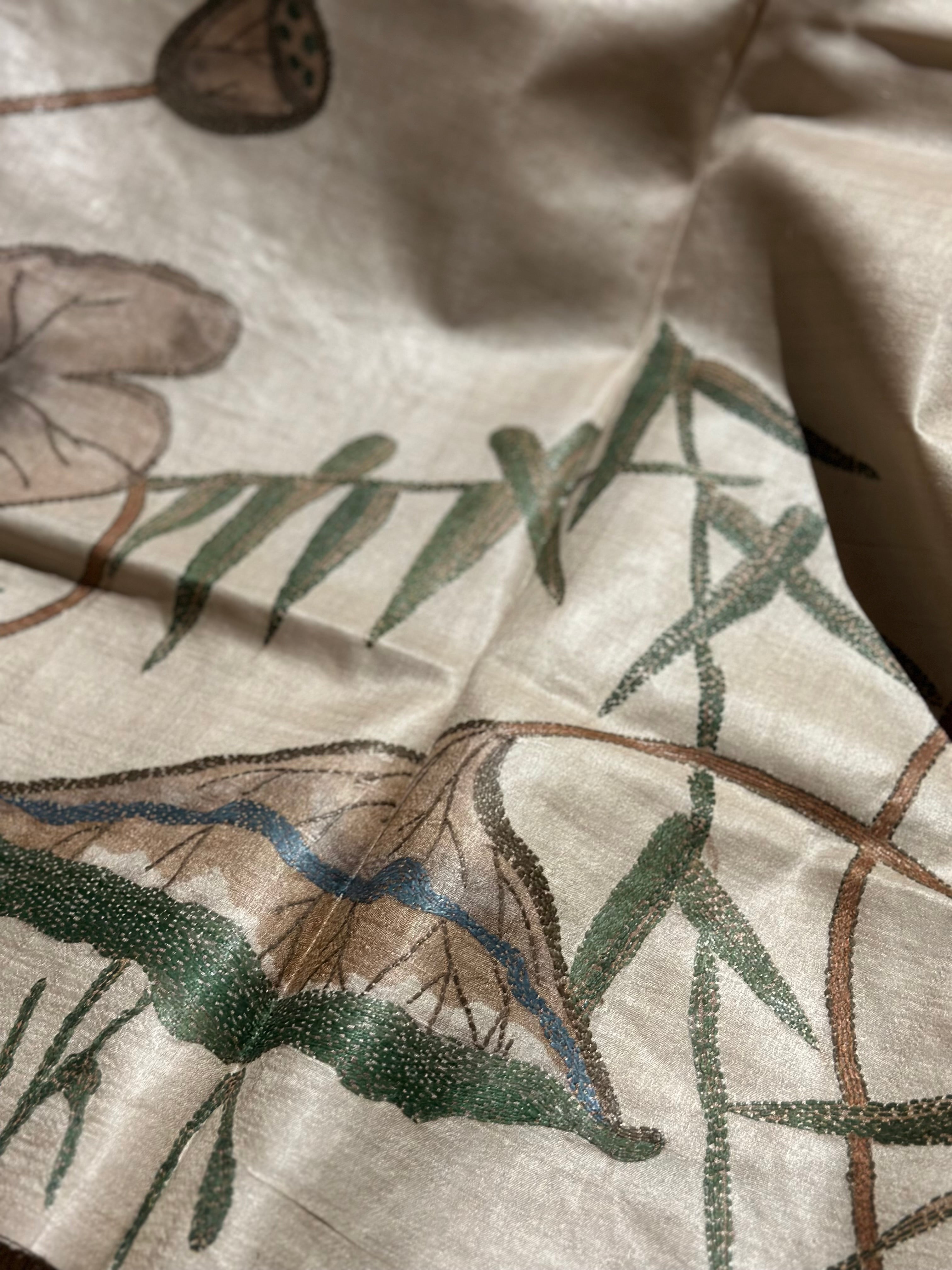 Natural Dyed Handwoven Tussar with Kantha