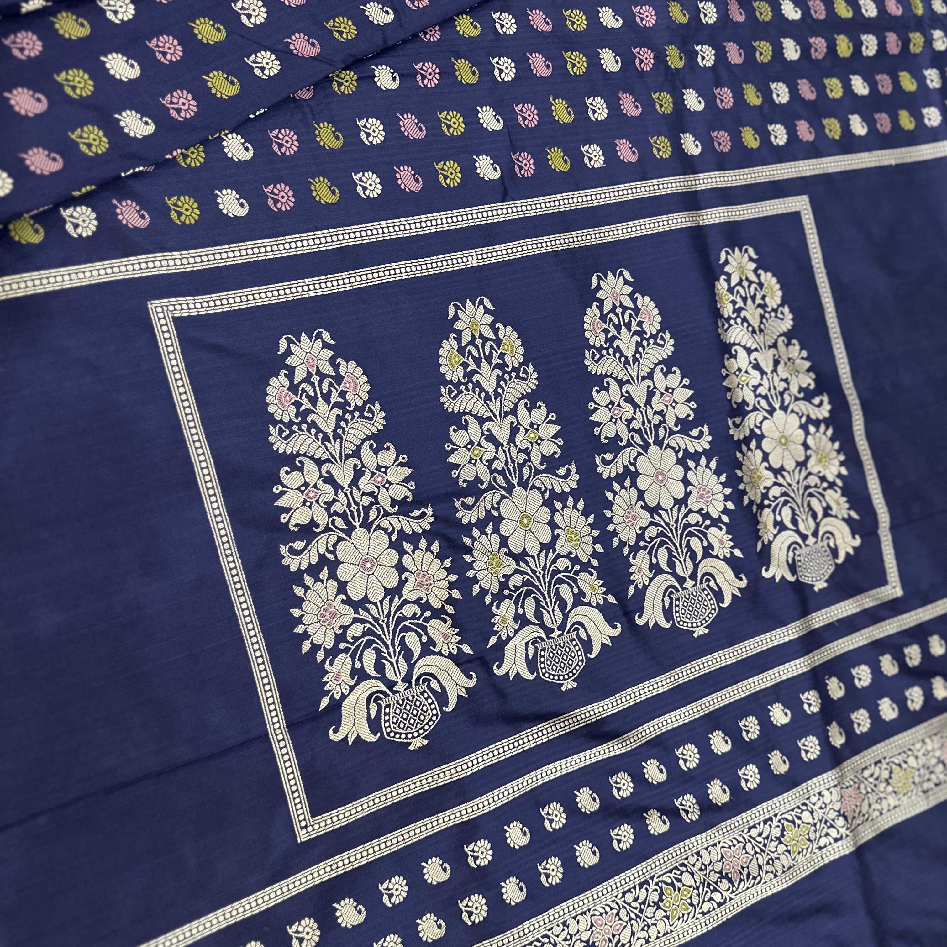 Navy Blue Buti Baluchari with Tree of Life