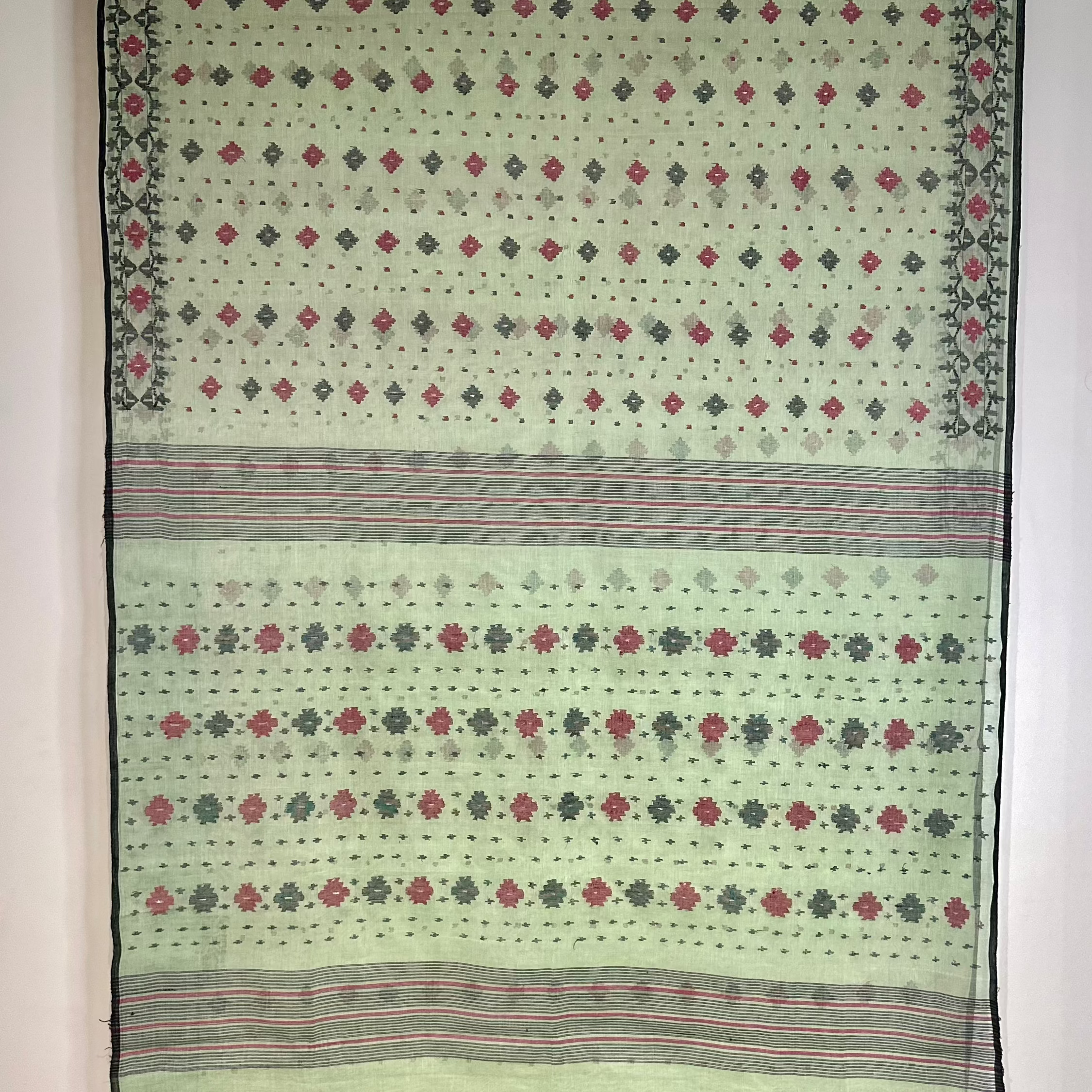 Light Green with red and black Dhakai Jamdani