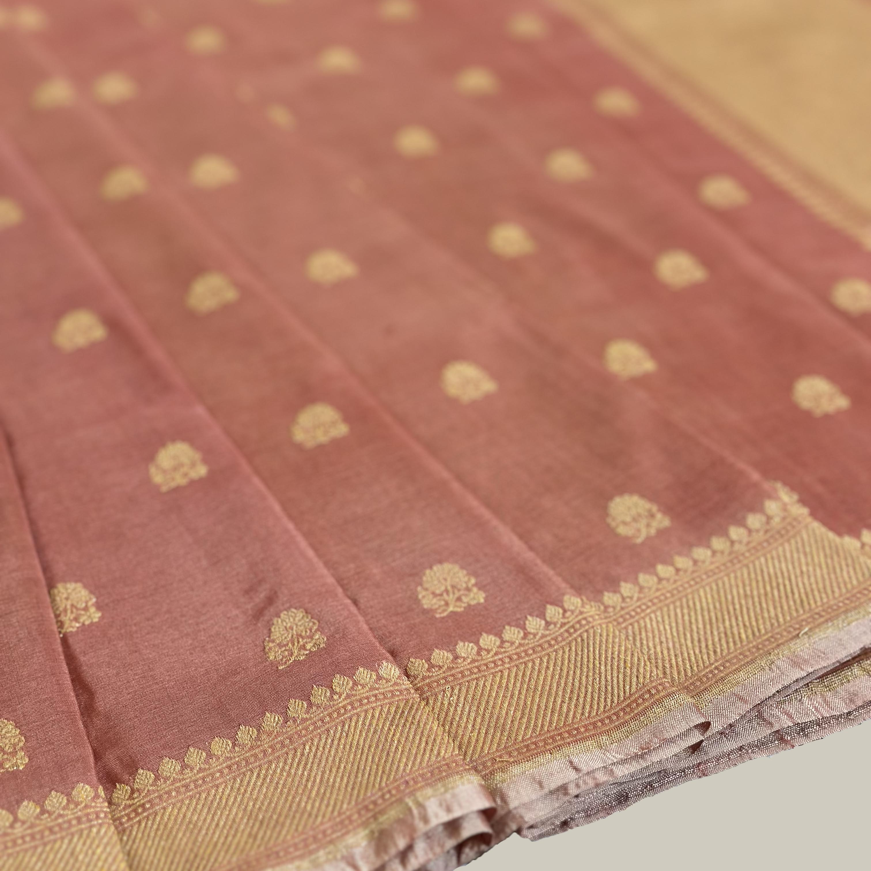 Red Silk Georgette with Flower Buti Natural Dyed Benarasi