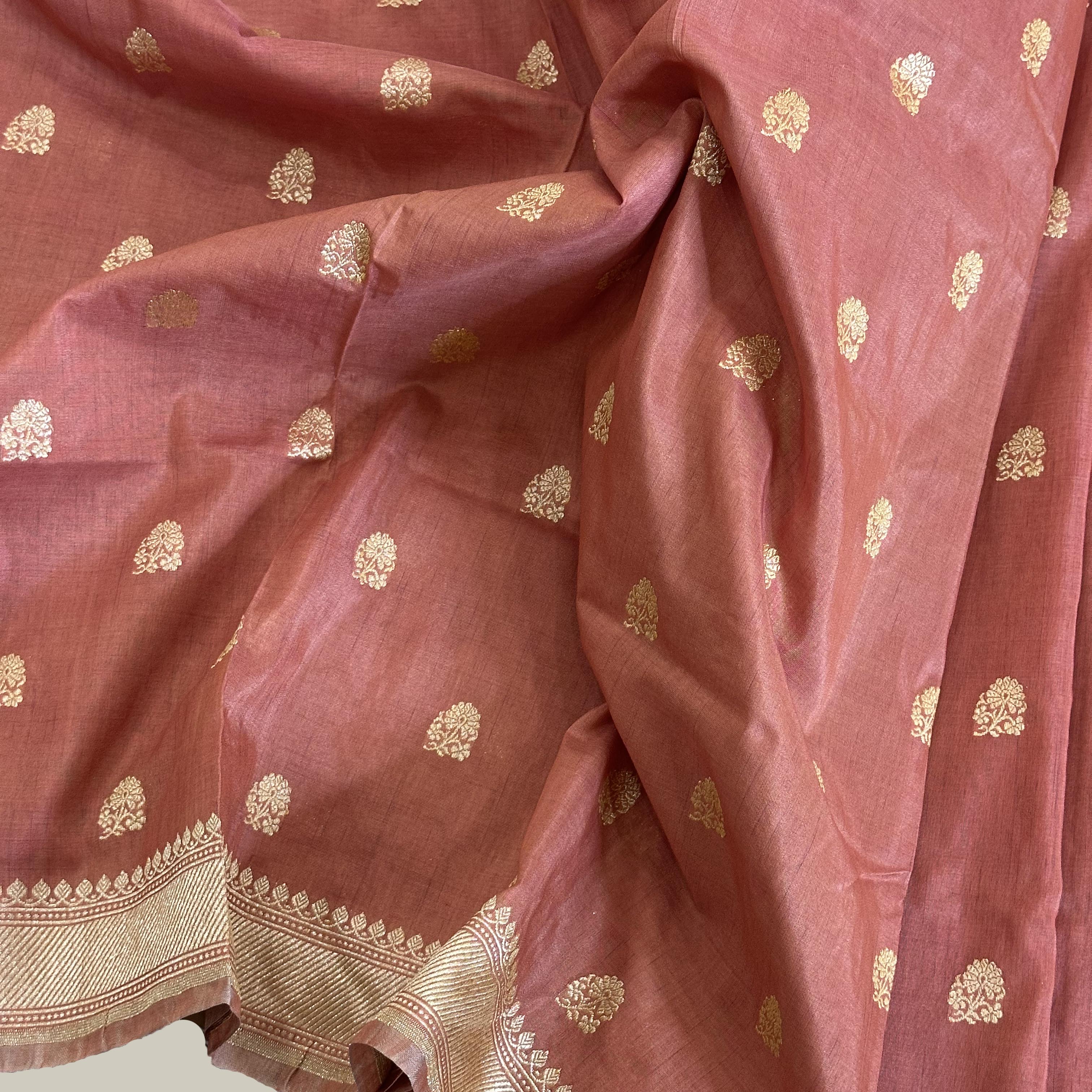 Red Silk Georgette with Flower Buti Natural Dyed Benarasi