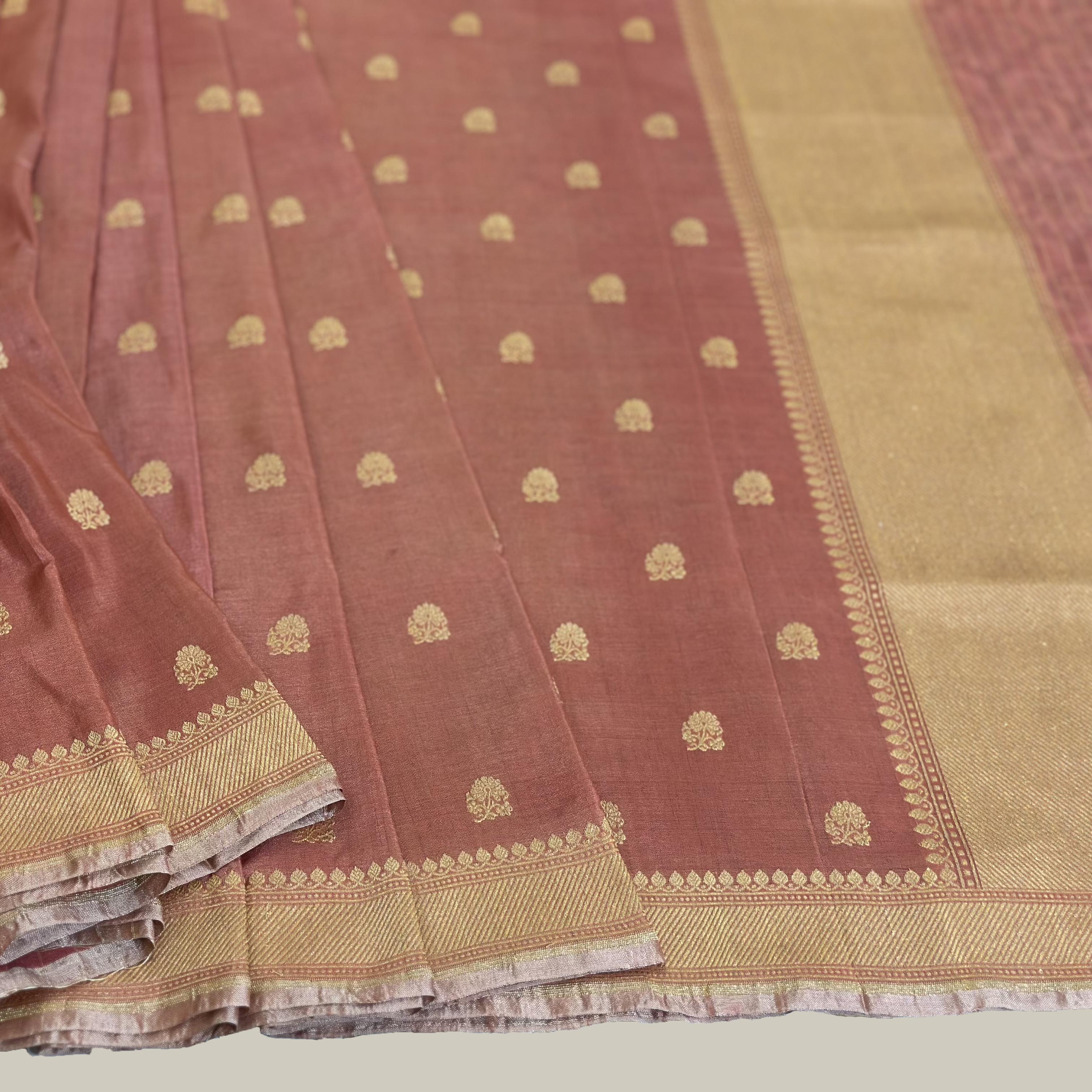 Red Silk Georgette with Flower Buti Natural Dyed Benarasi