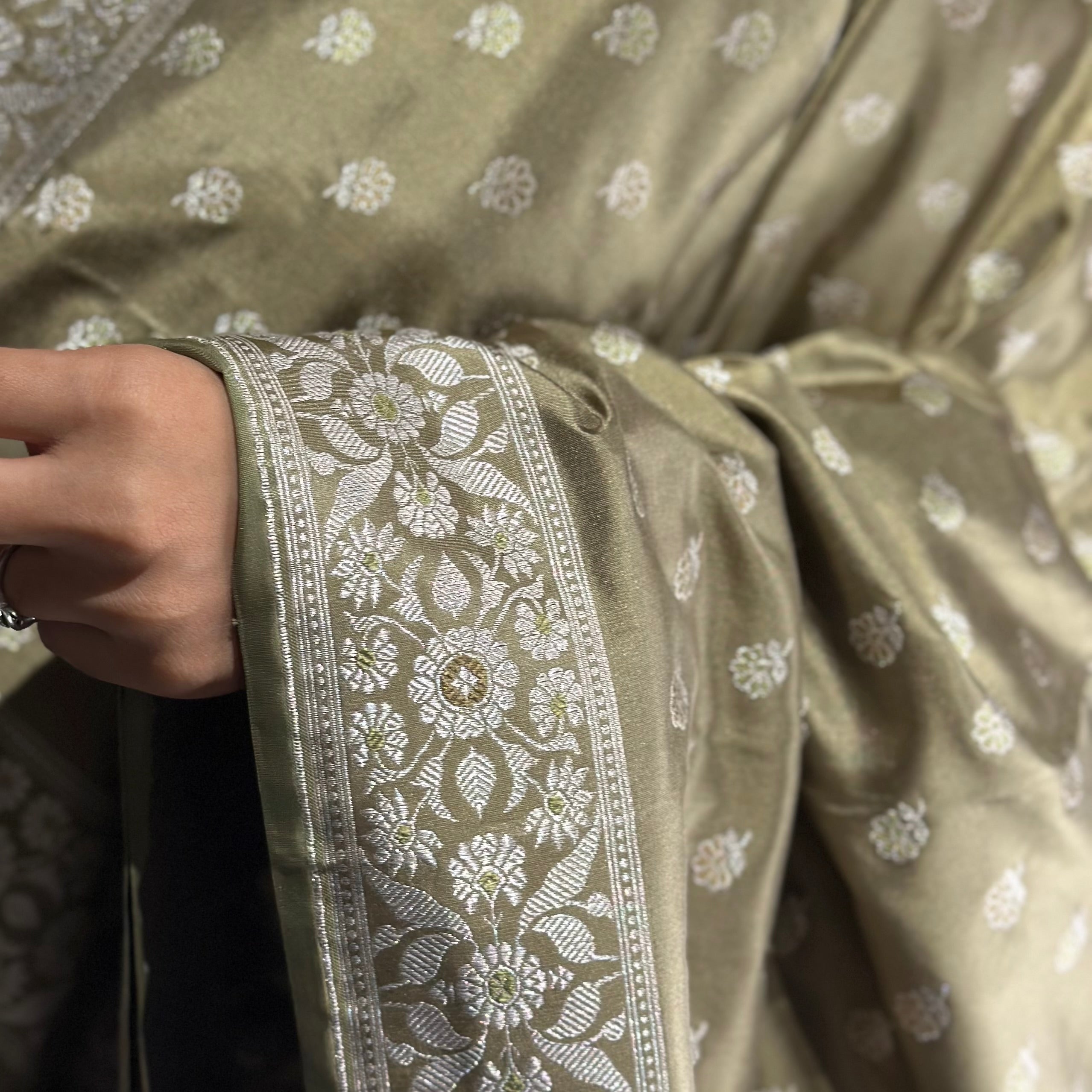 Dark Pista Green Baluchari Saree with Paisleys in the Palla