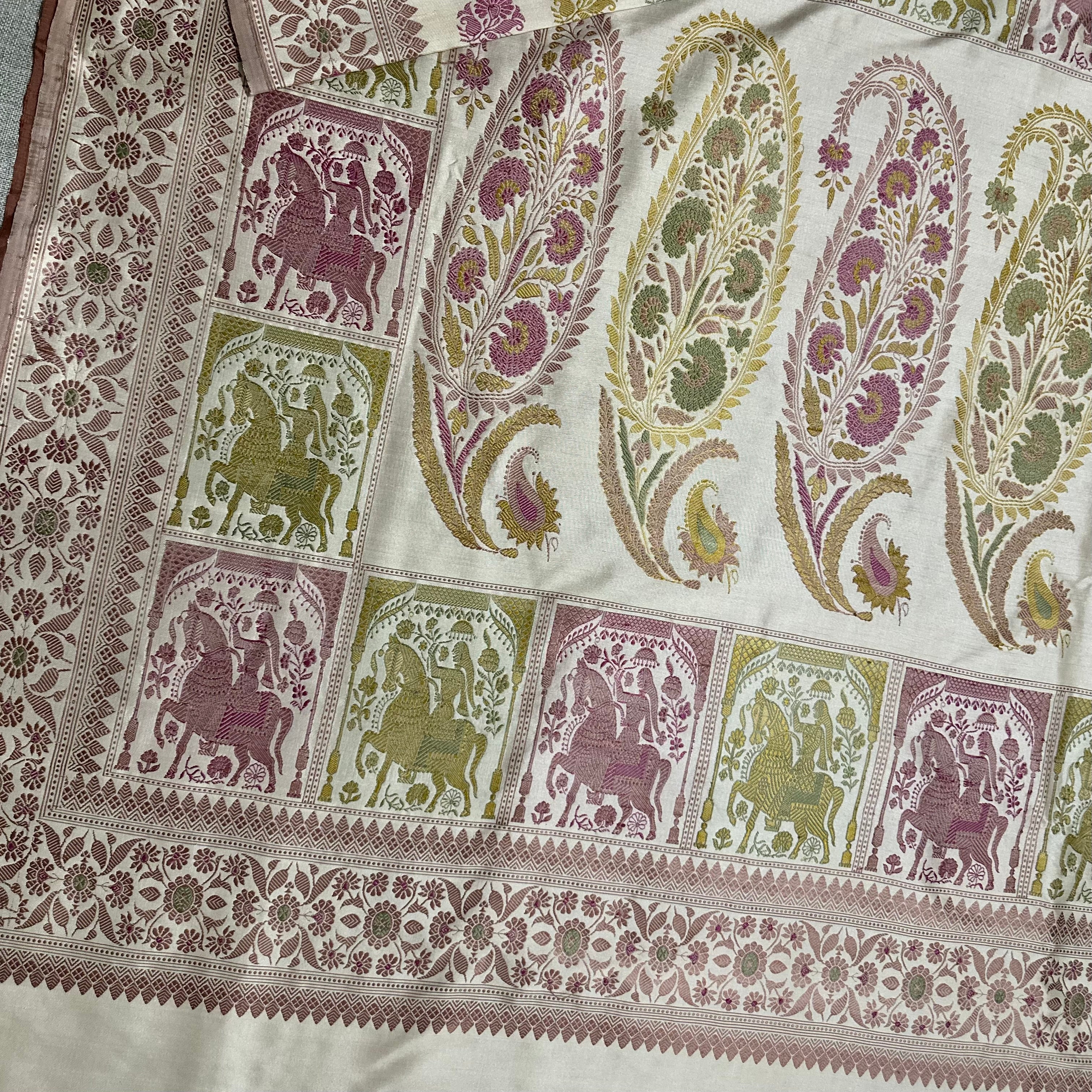 Off White Revival Baluchari Saree with Horse Palla