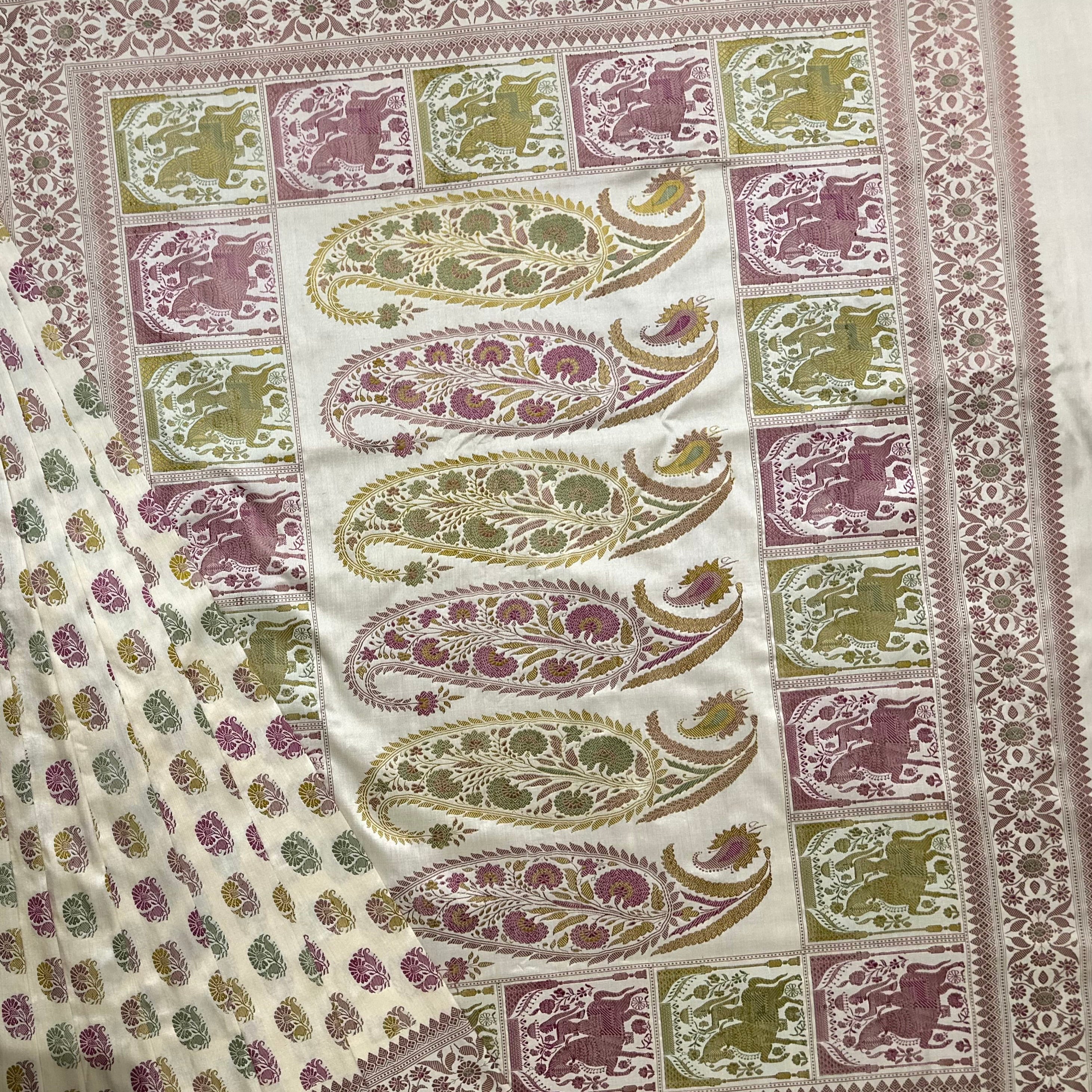 Off White Revival Baluchari Saree with Horse Palla