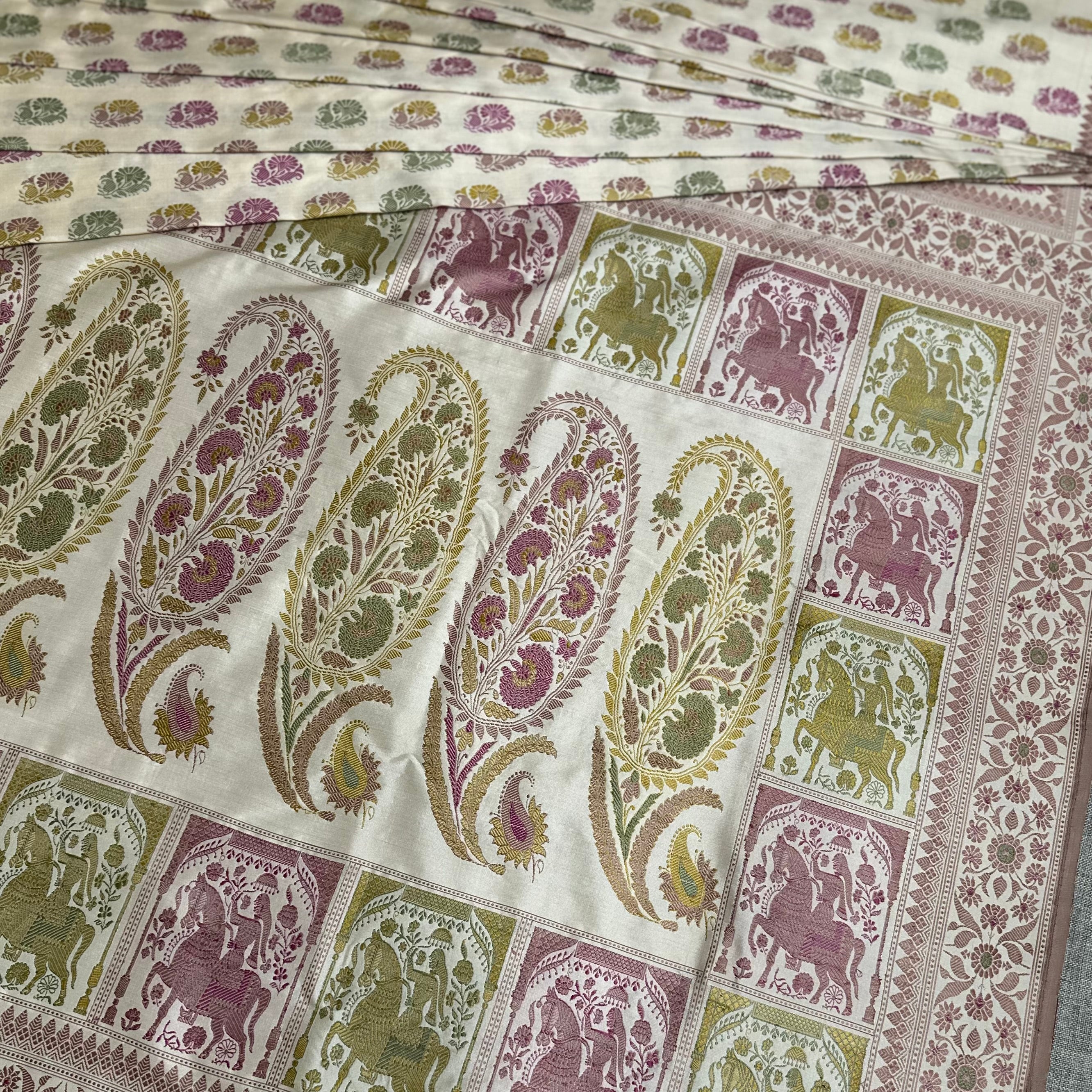 Off White Revival Baluchari Saree with Horse Palla