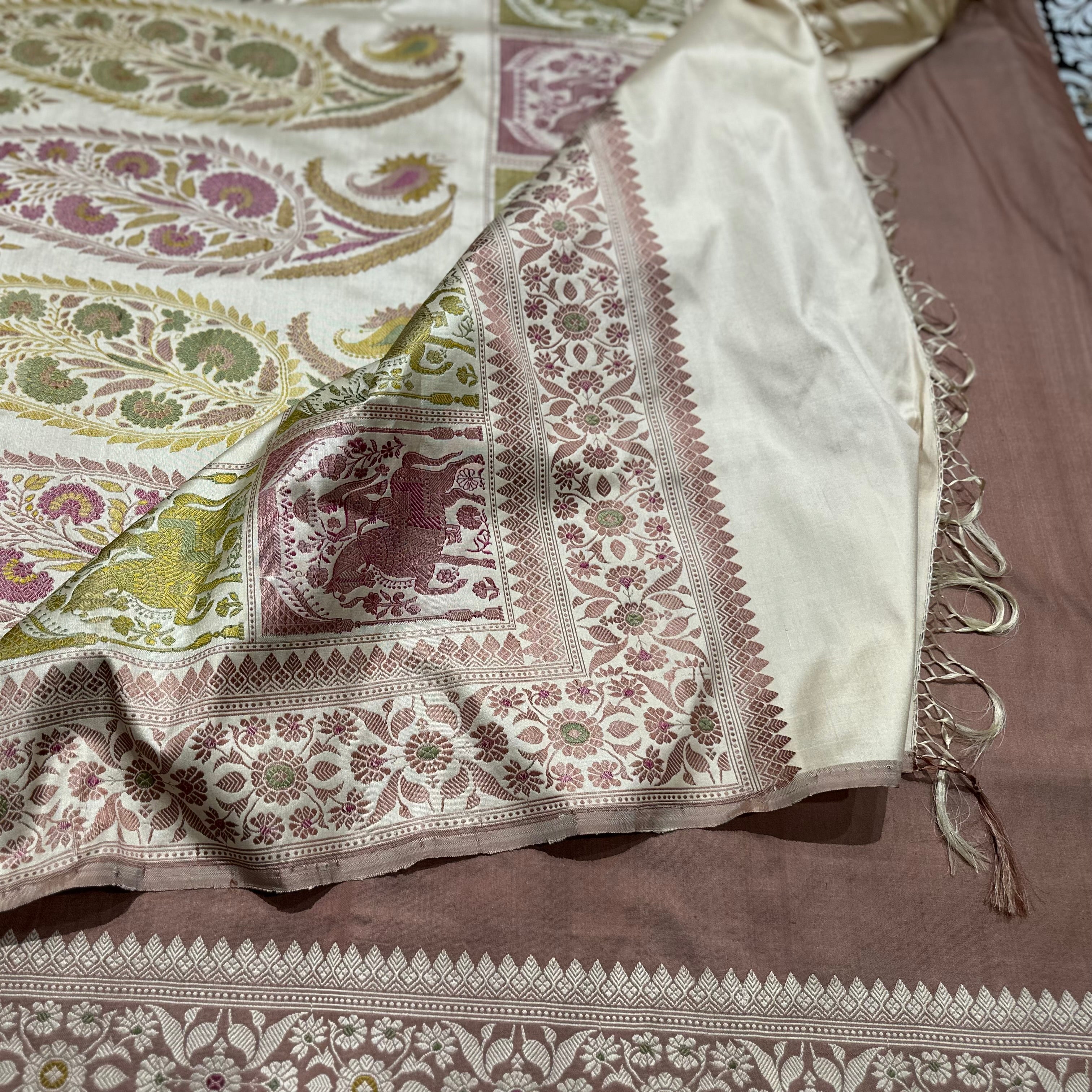 Off White Revival Baluchari Saree with Horse Palla