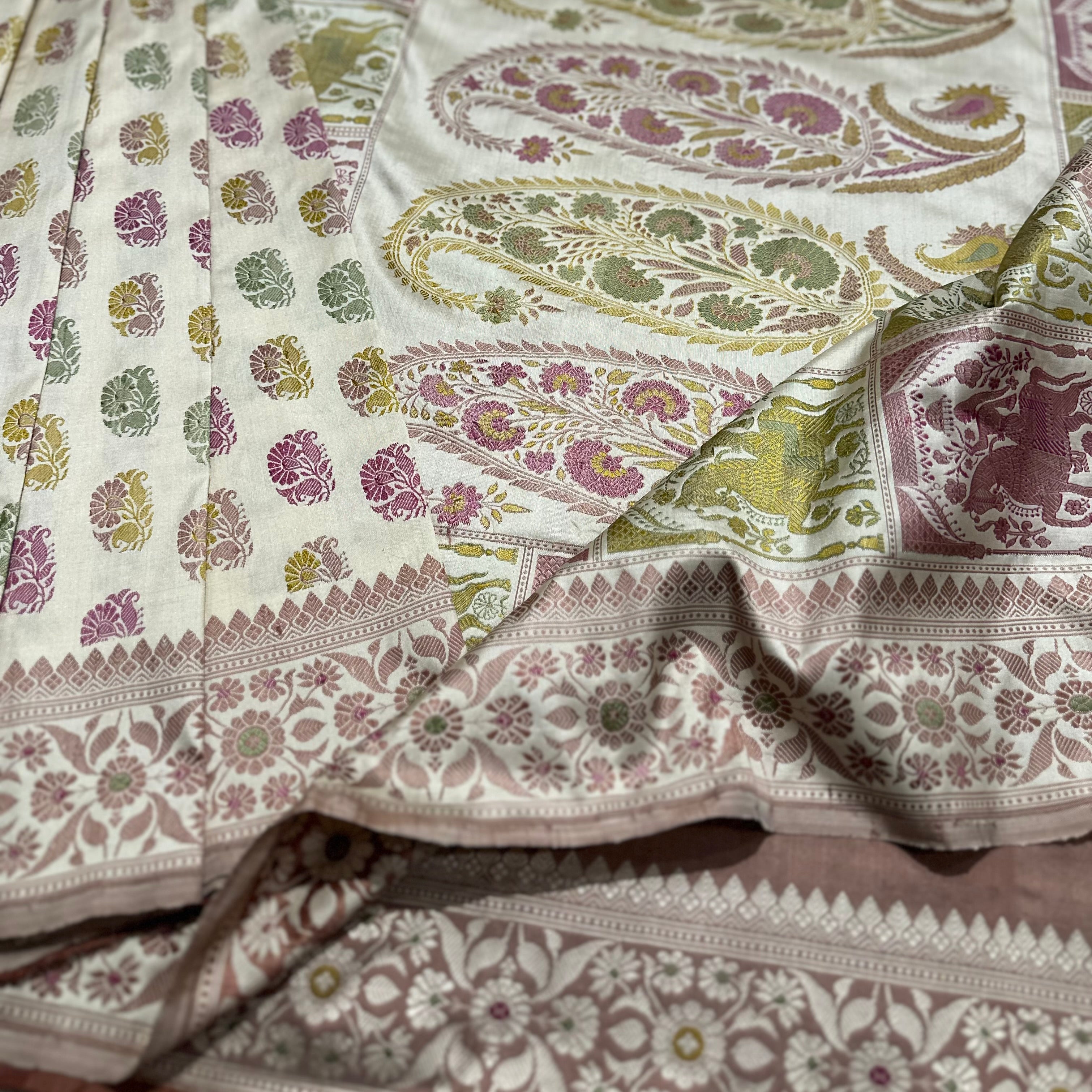 Off White Revival Baluchari Saree with Horse Palla