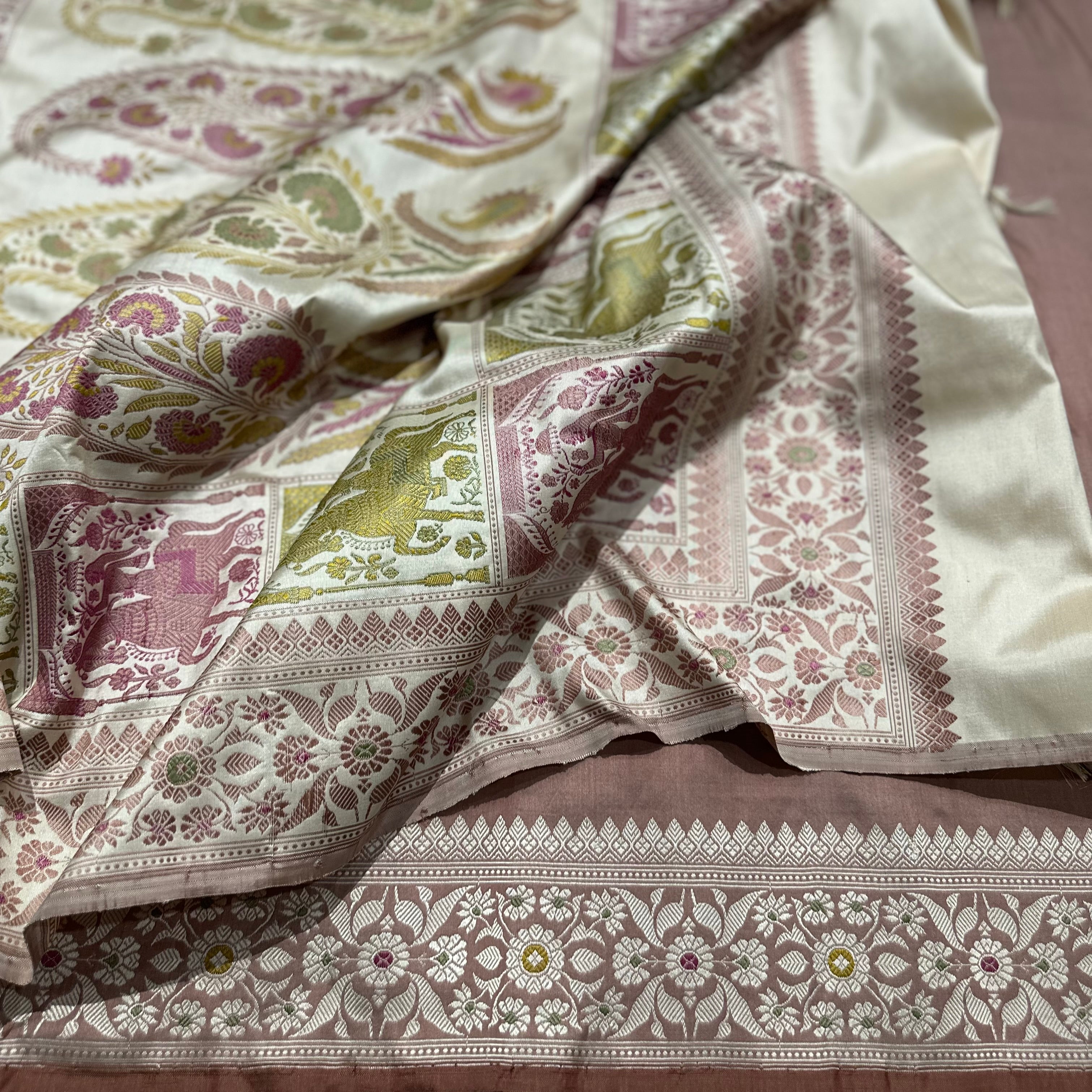 Off White Revival Baluchari Saree with Horse Palla