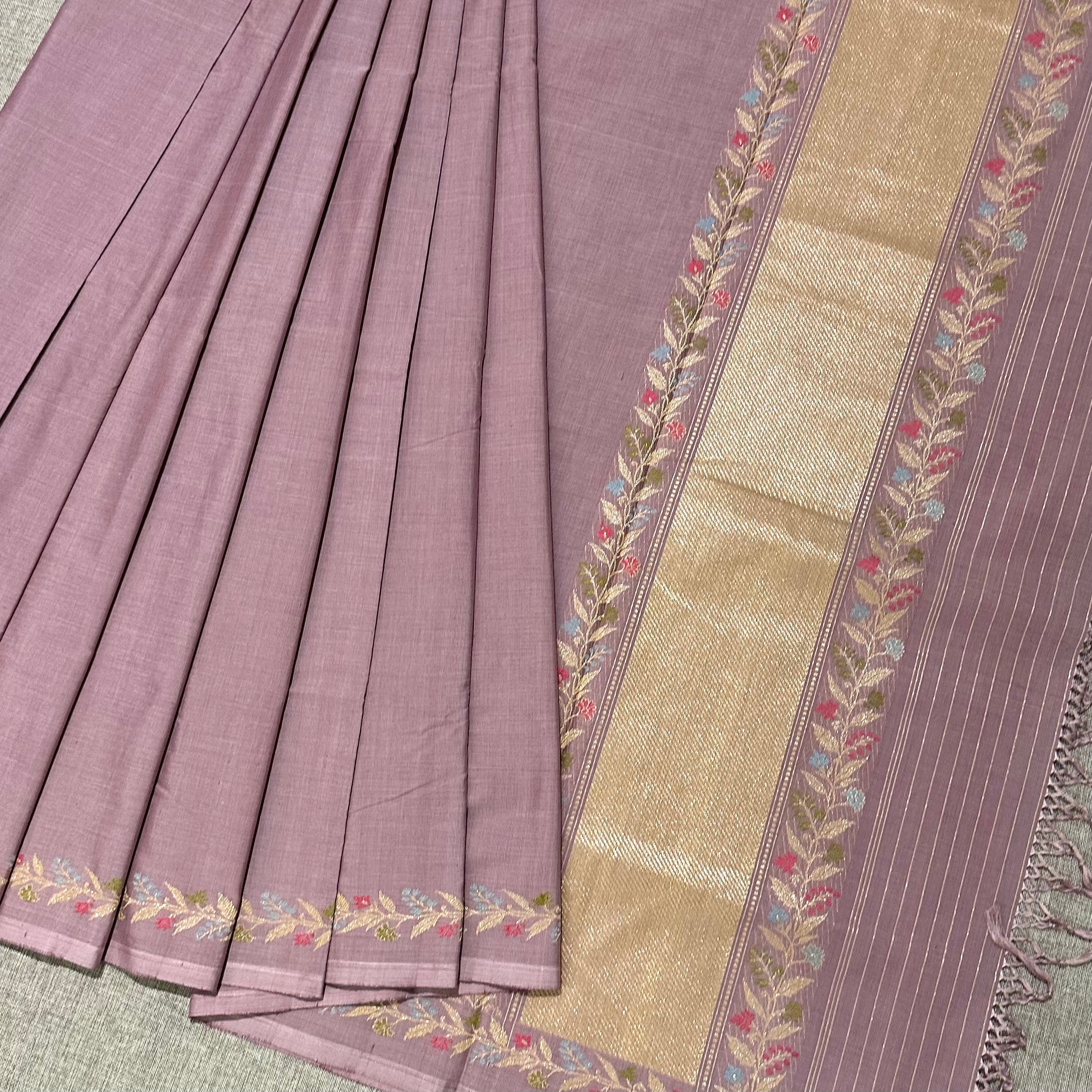 Lavender Natural Dyed Pure Cotton Benarasi