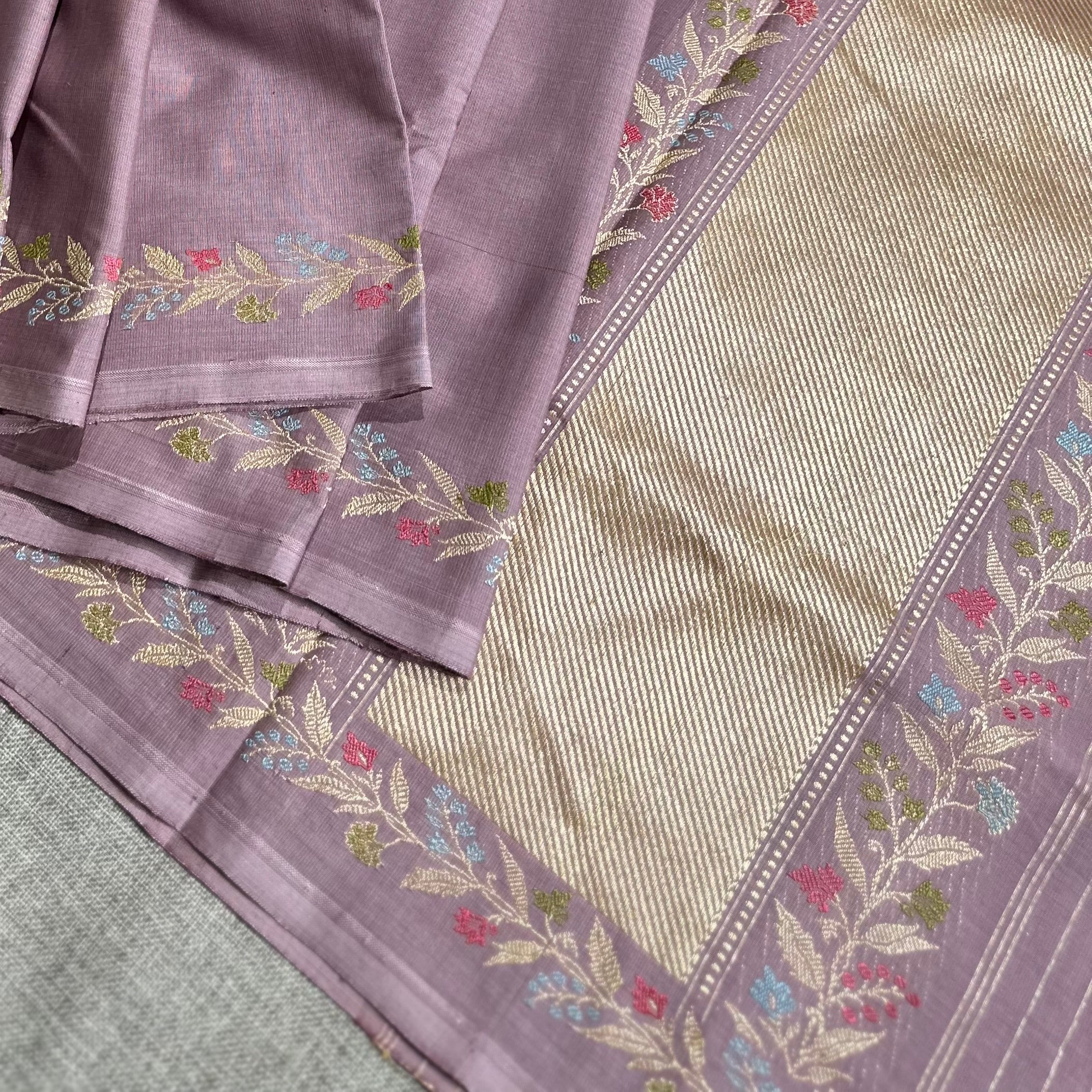 Lavender Natural Dyed Pure Cotton Benarasi