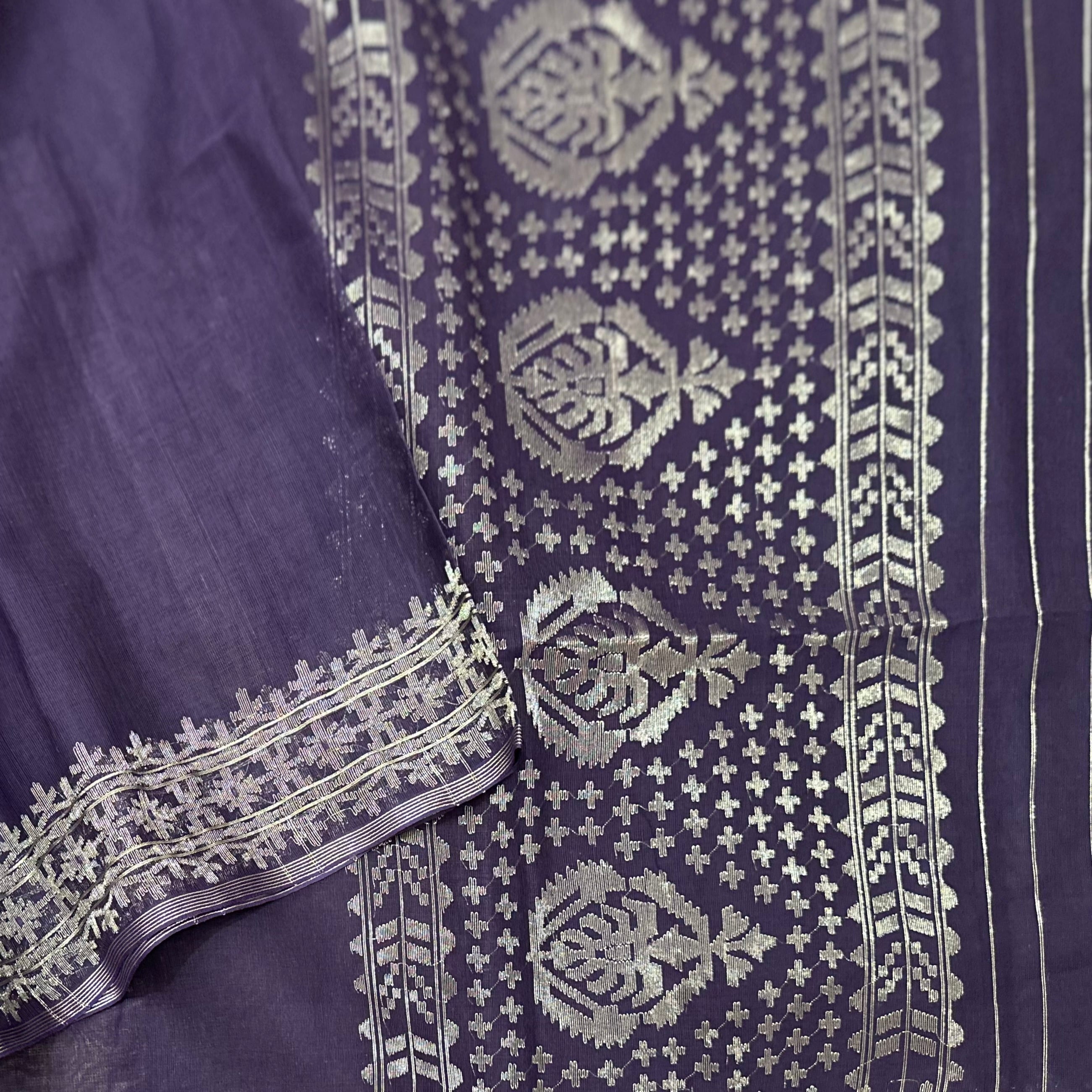 Purple with Silver Zari Dhakai Jamdani