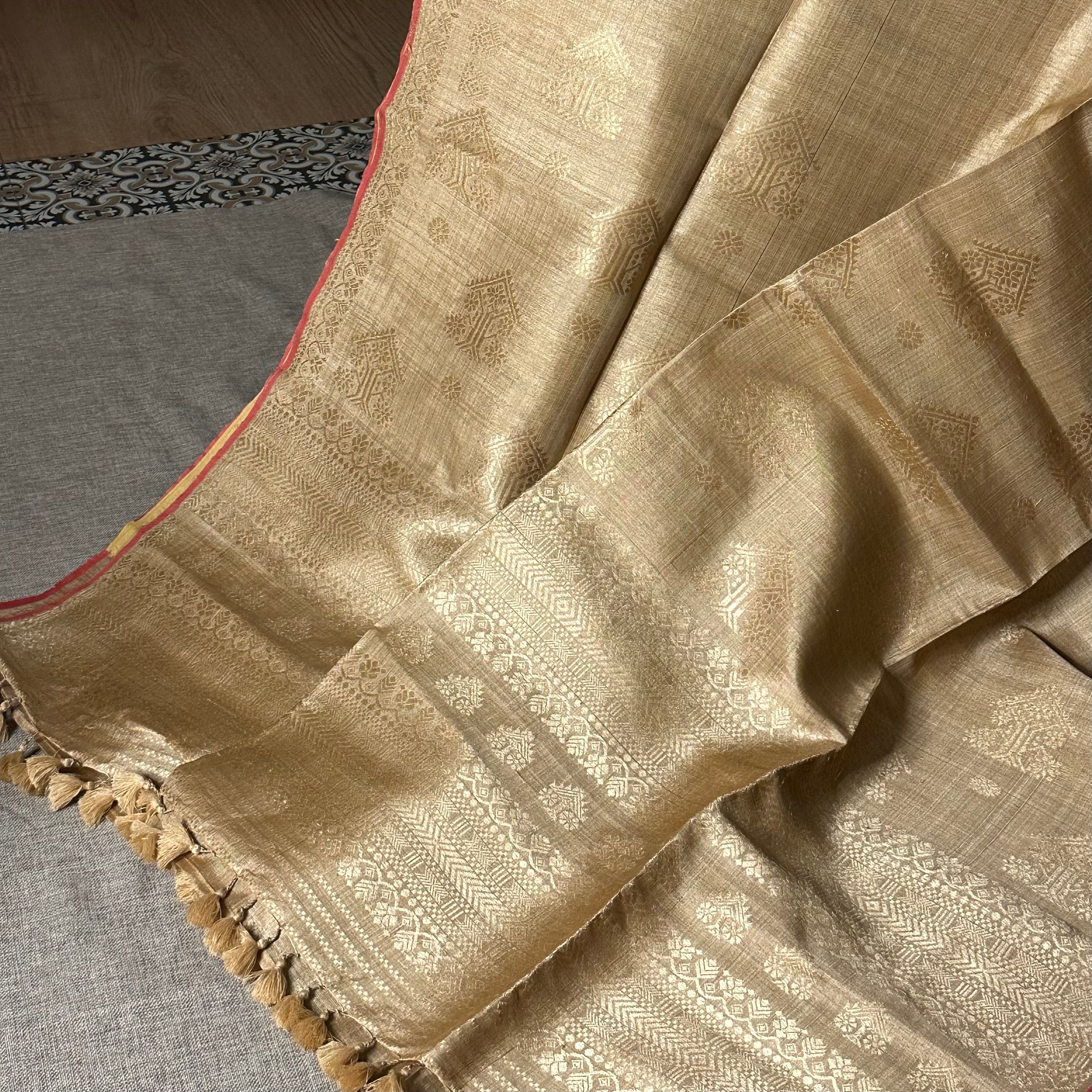 Heirloom Pure Assamese Muga Saree with Muga Extra Weft