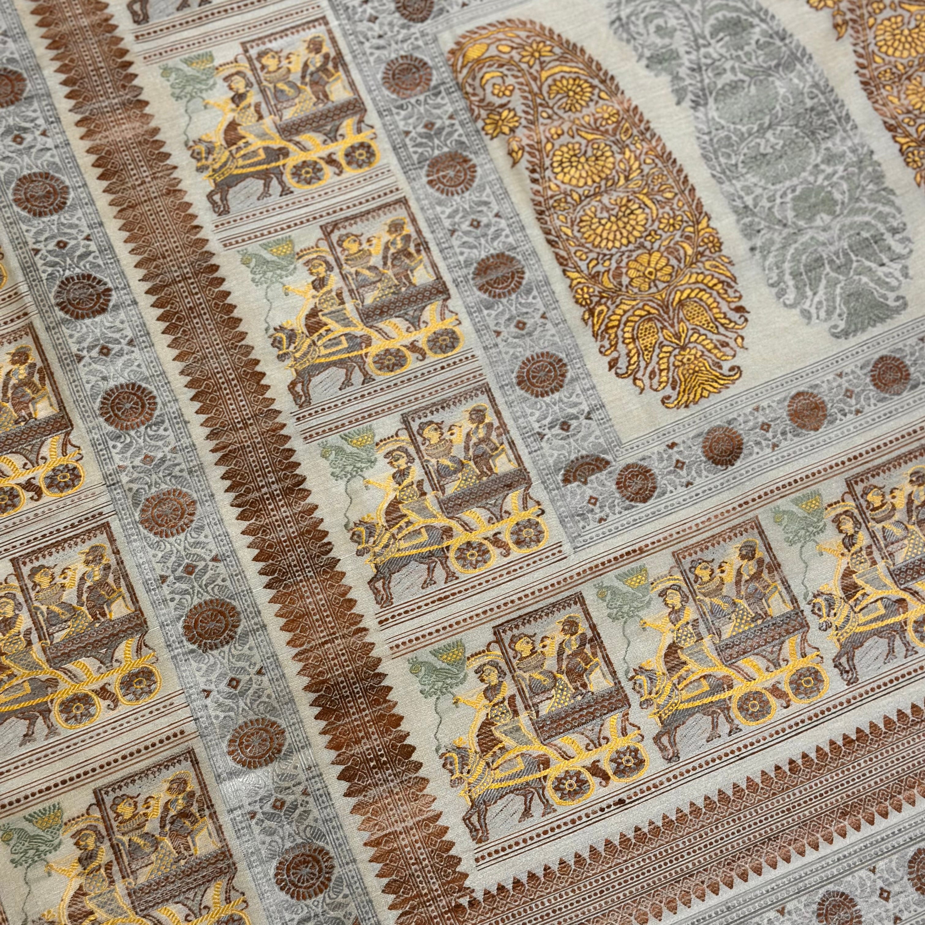 Beige Grand Palla Baluchari Saree in Tussar
