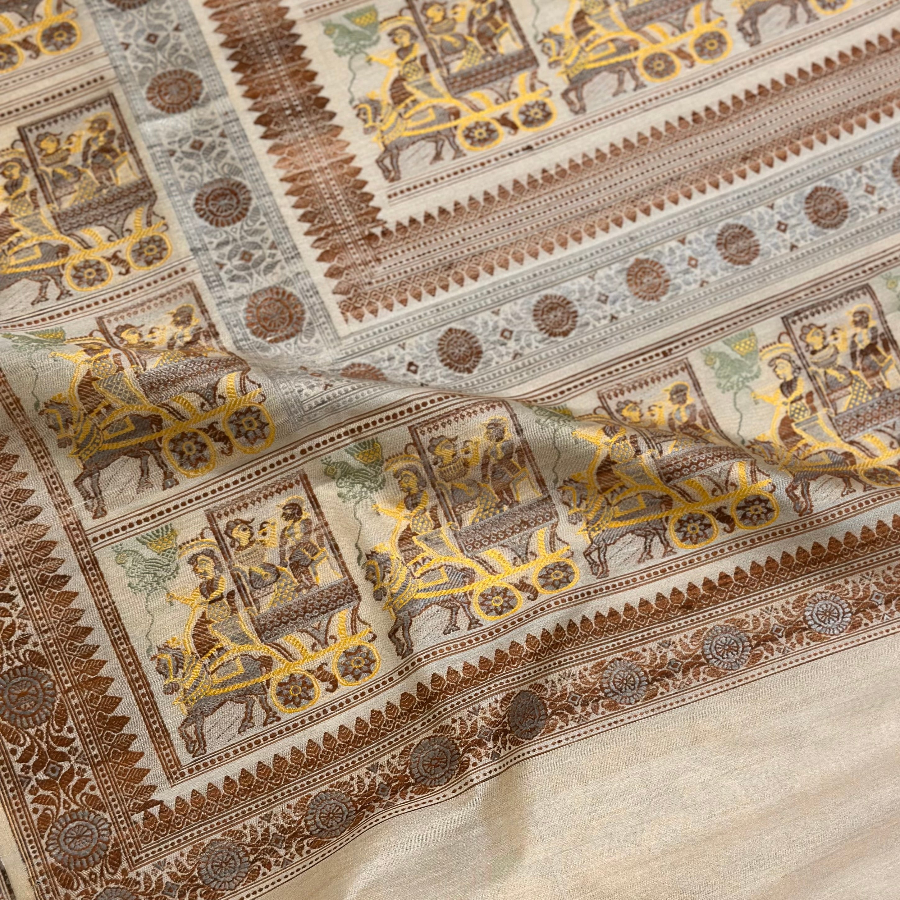 Beige Grand Palla Baluchari Saree in Tussar