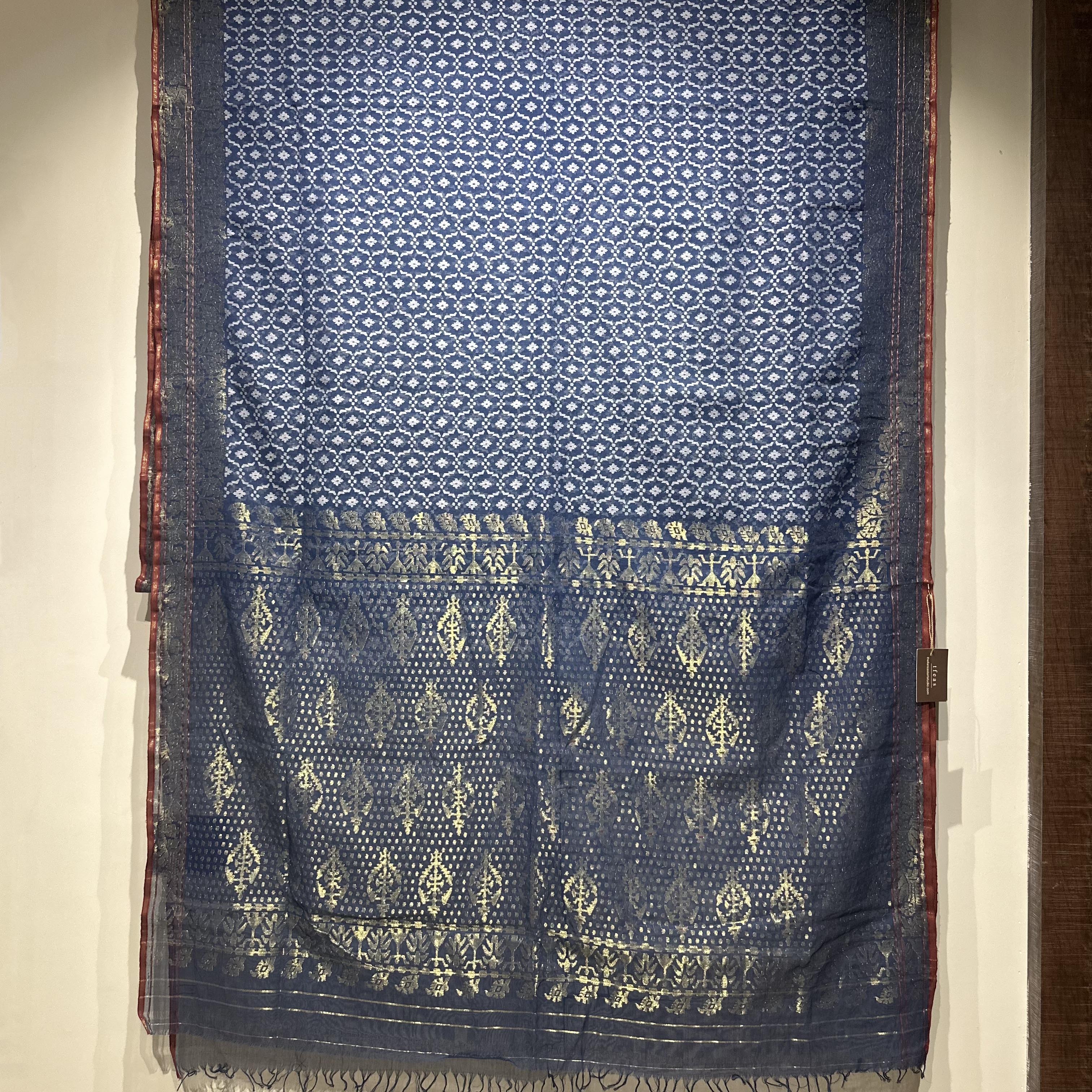 Indigo and White Jaal Dhakai Jamdani