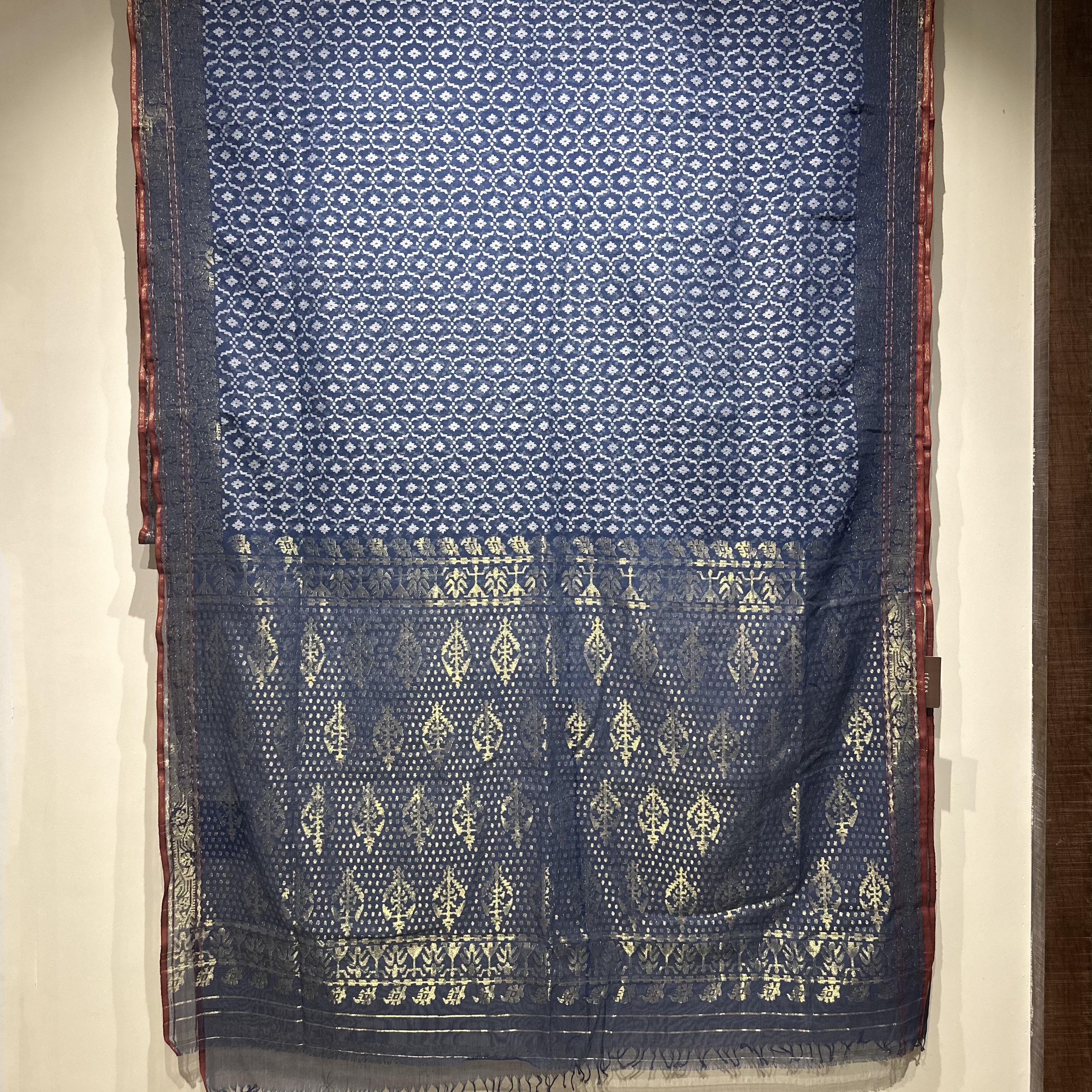 Indigo and White Jaal Dhakai Jamdani