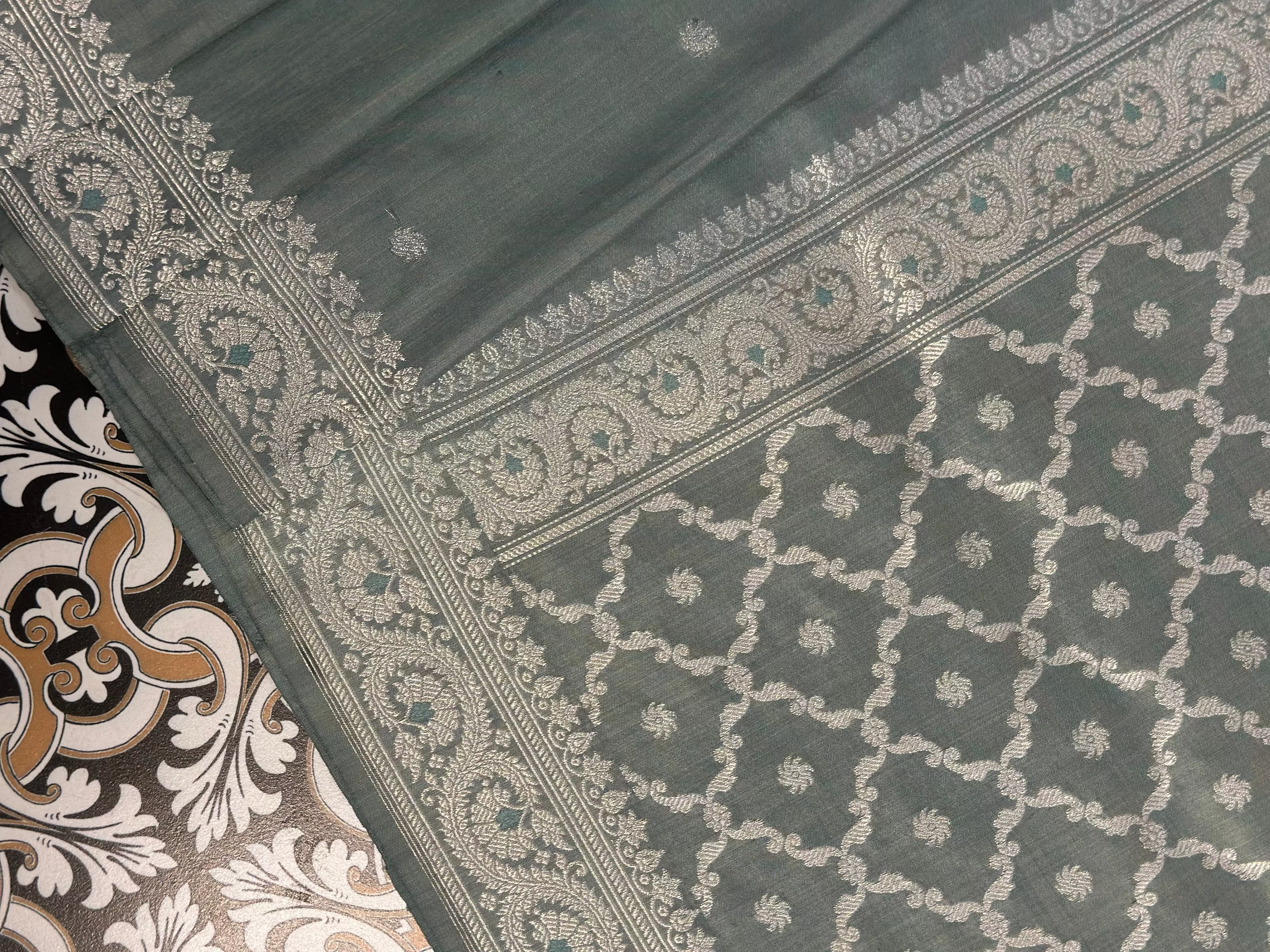Aqua Blue with Silver Zari Benarasi