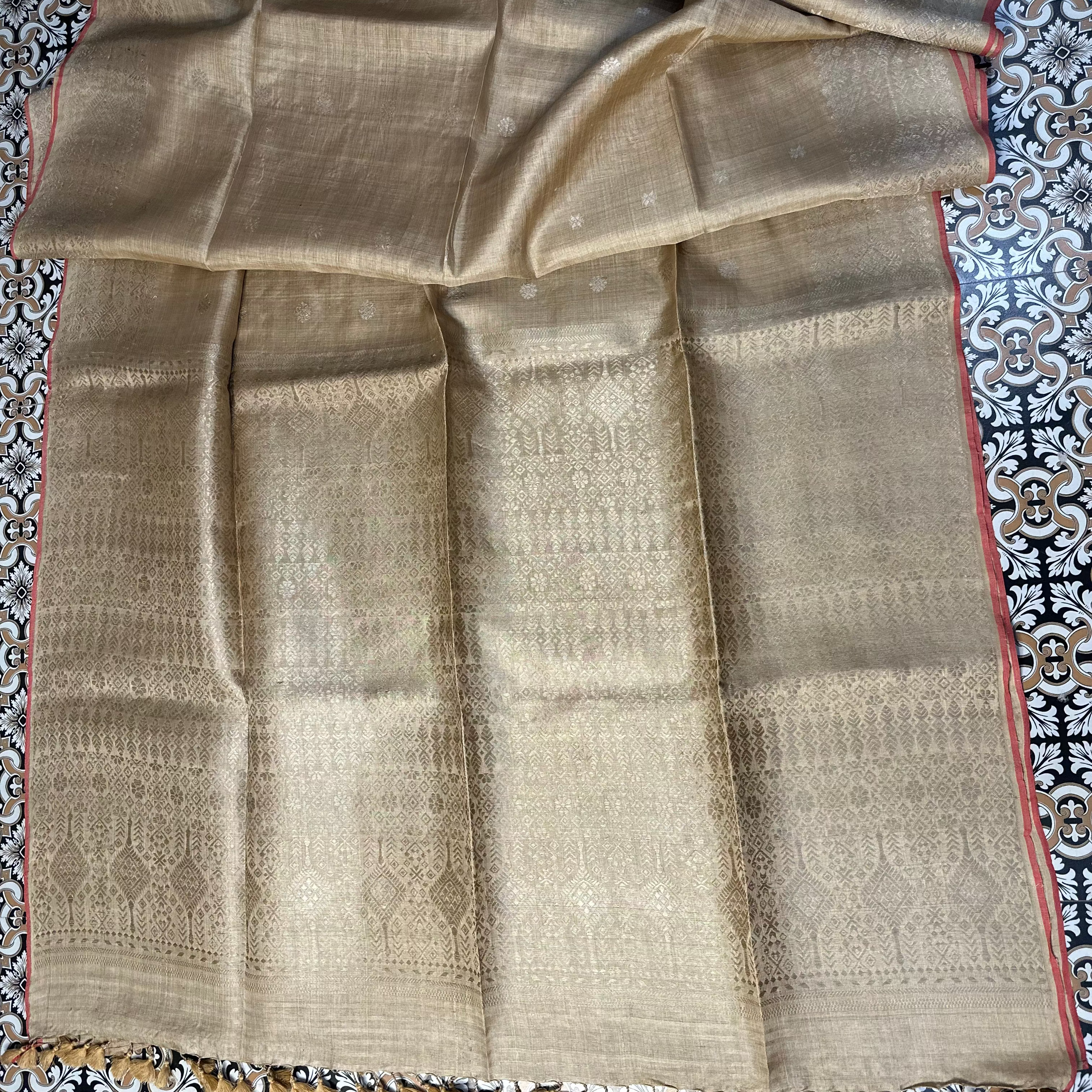 Pre Order: Heirloom Pure Assam Muga Saree with Muga Extra Weft
