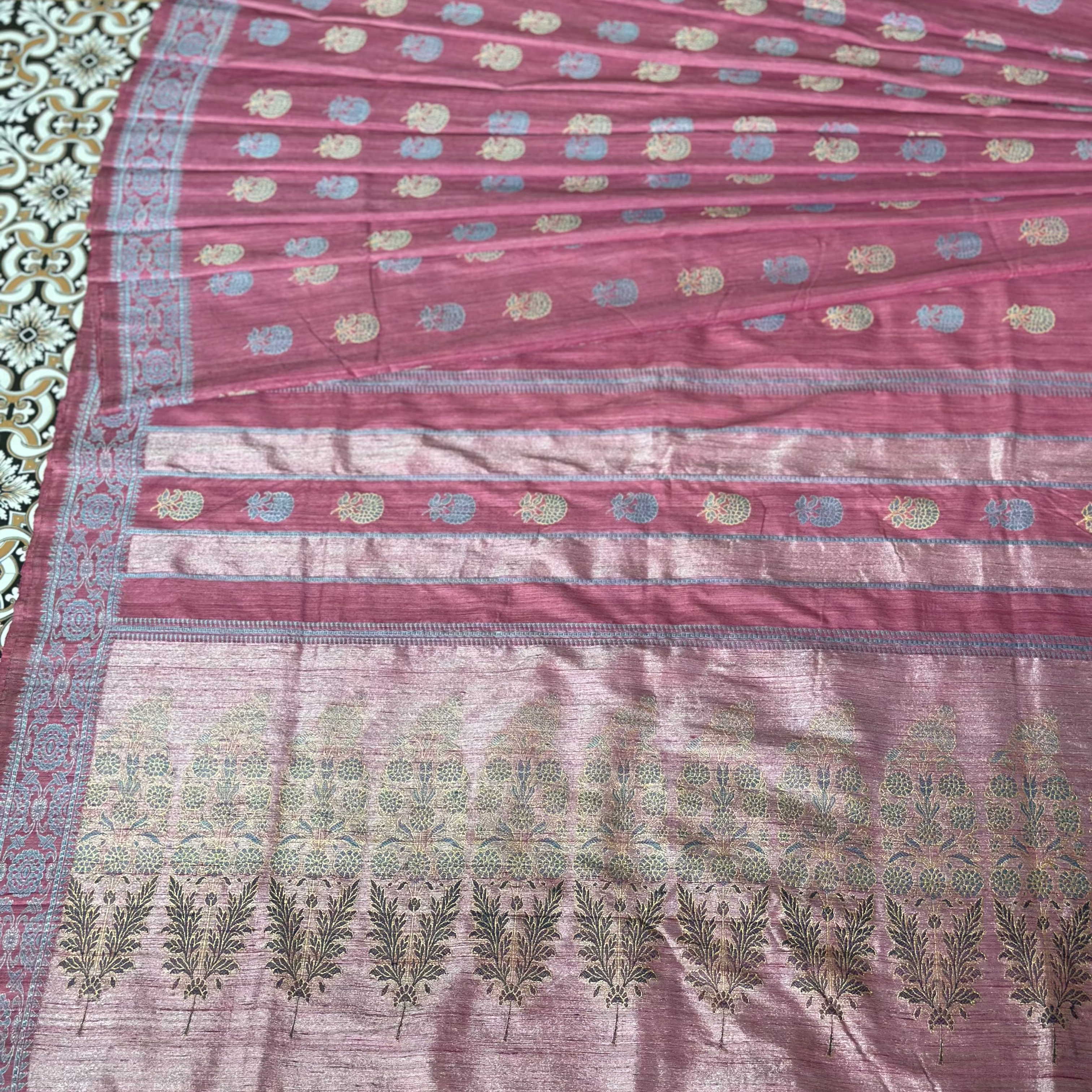 Natural Dyed Pink with Indigo  Revival Baluchari Saree