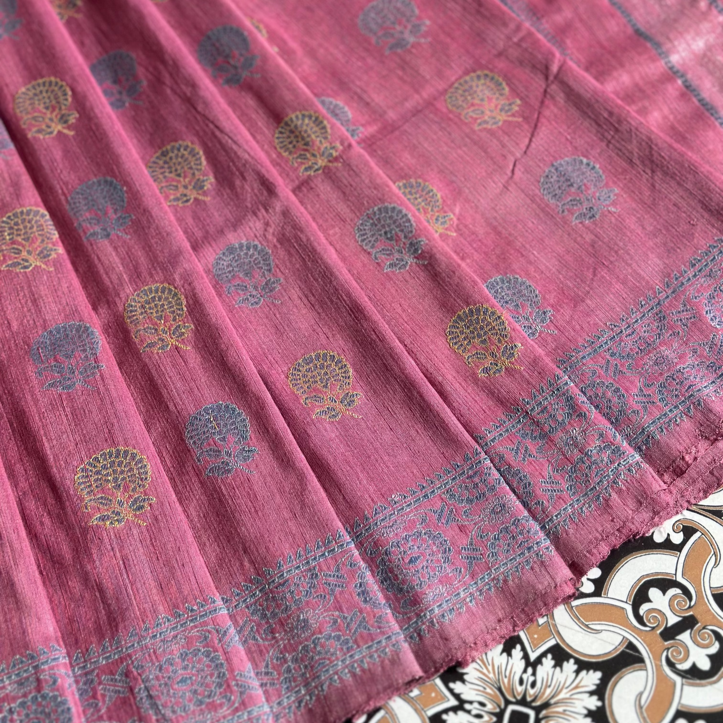 Natural Dyed Pink with Indigo  Revival Baluchari Saree