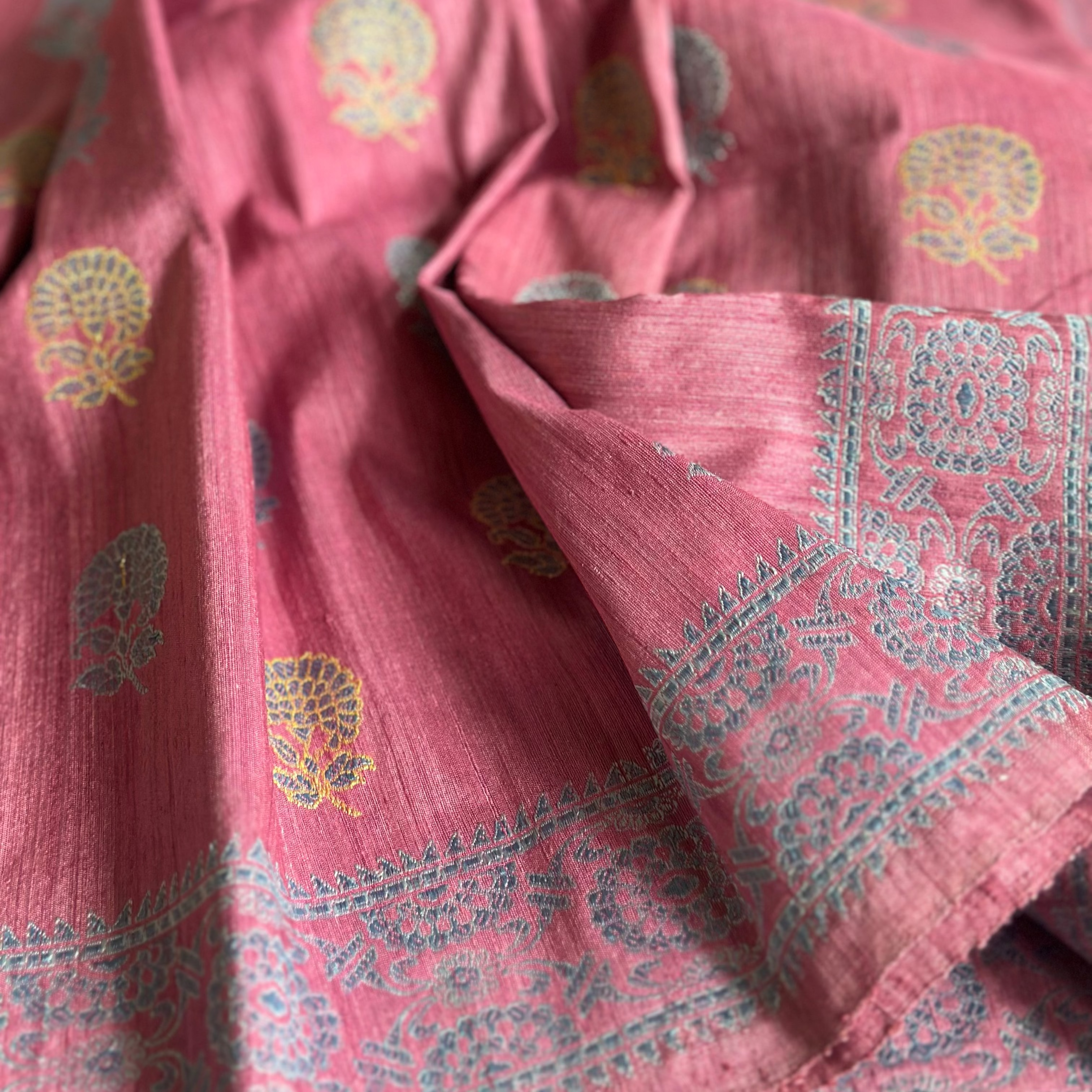 Natural Dyed Pink with Indigo  Revival Baluchari Saree