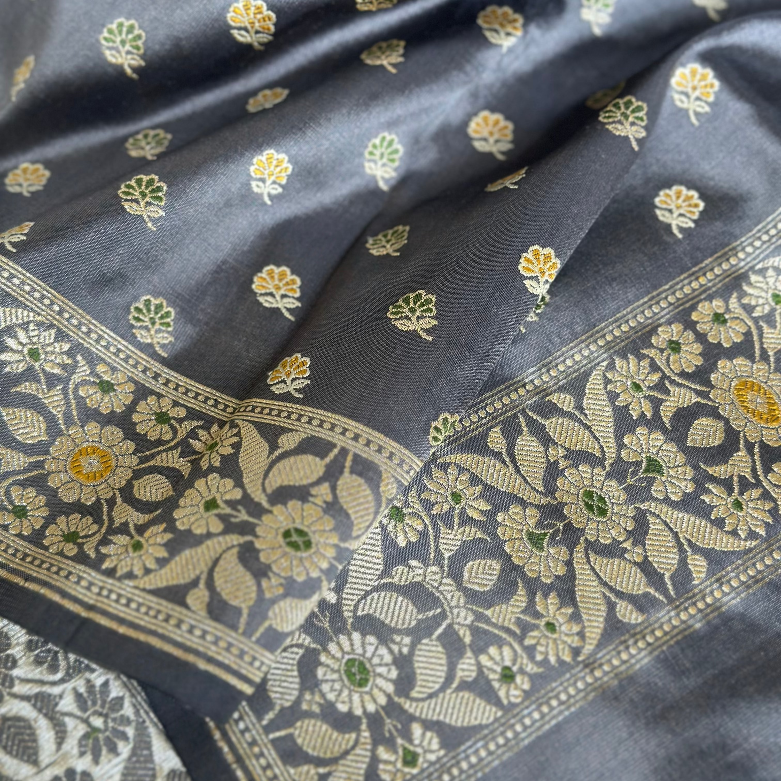 Grey Ada  Baluchari with Minakari