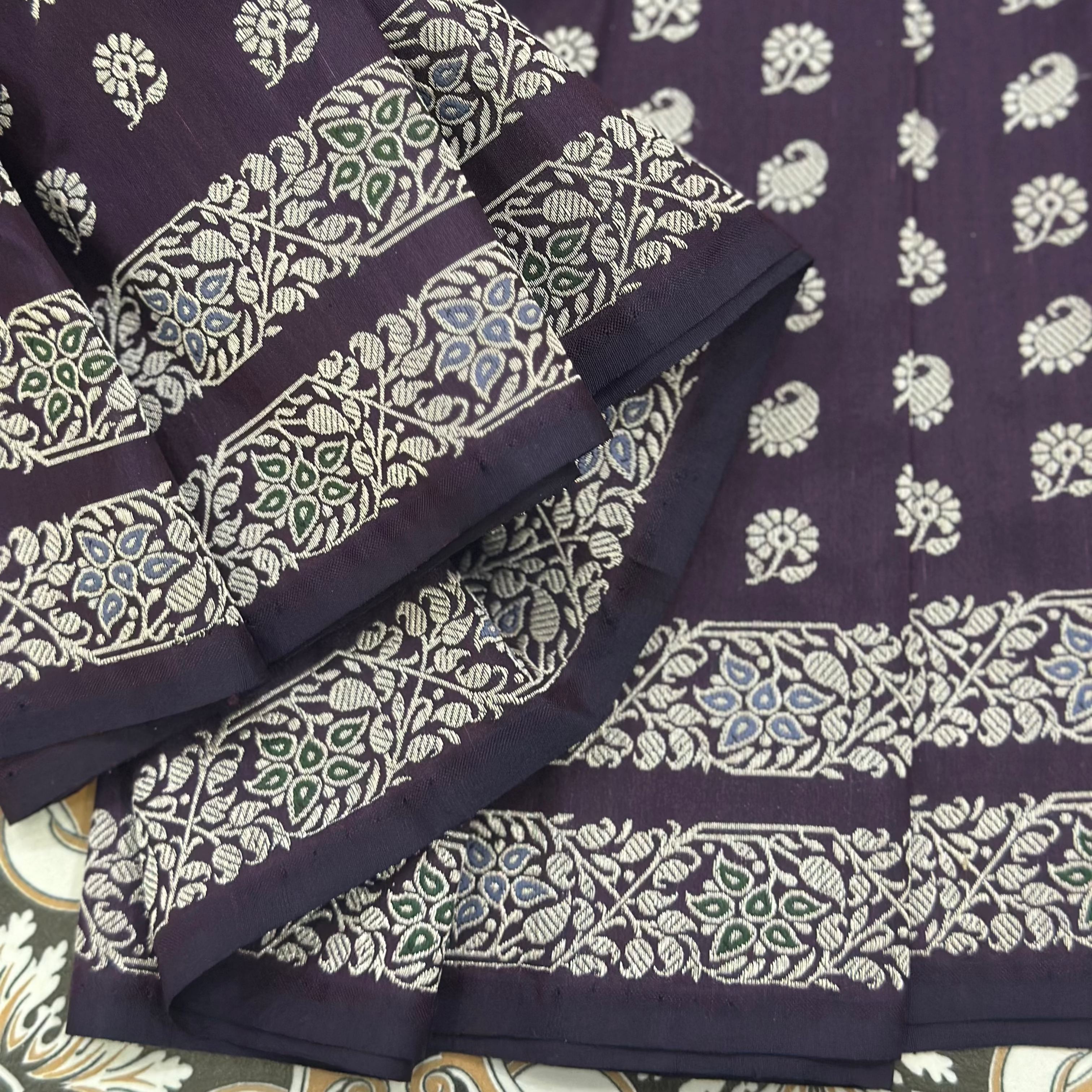 Purple Baluchari saree with Paisley in palla