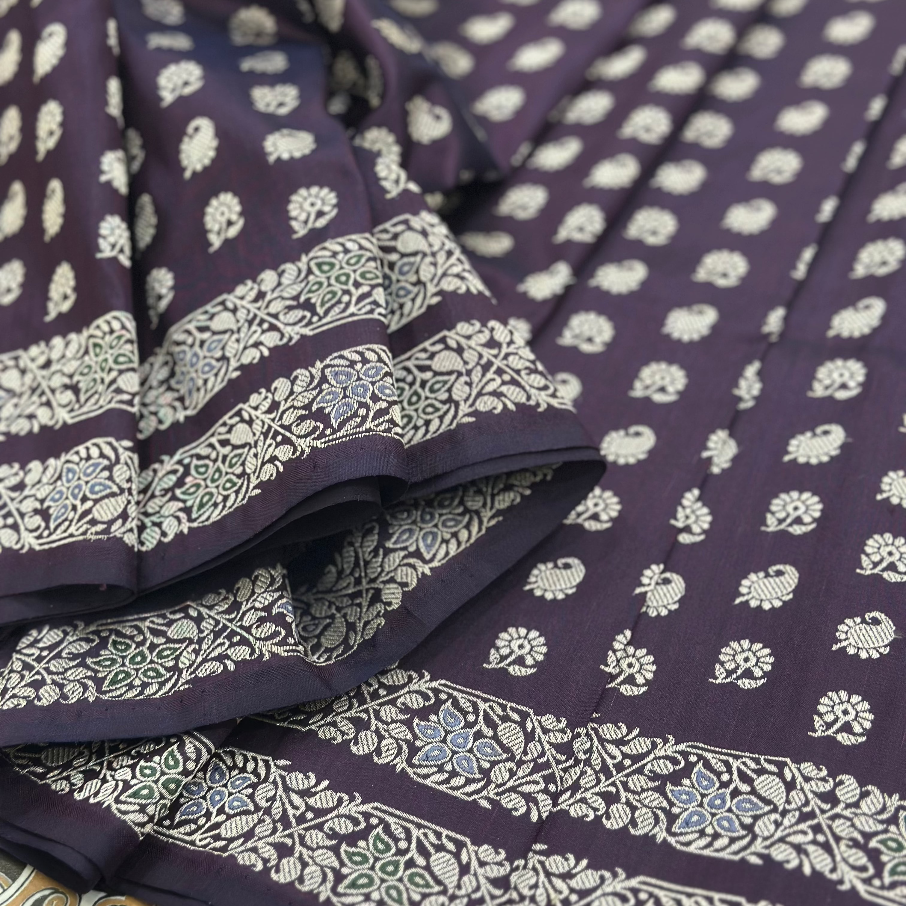 Purple Baluchari saree with Paisley in palla