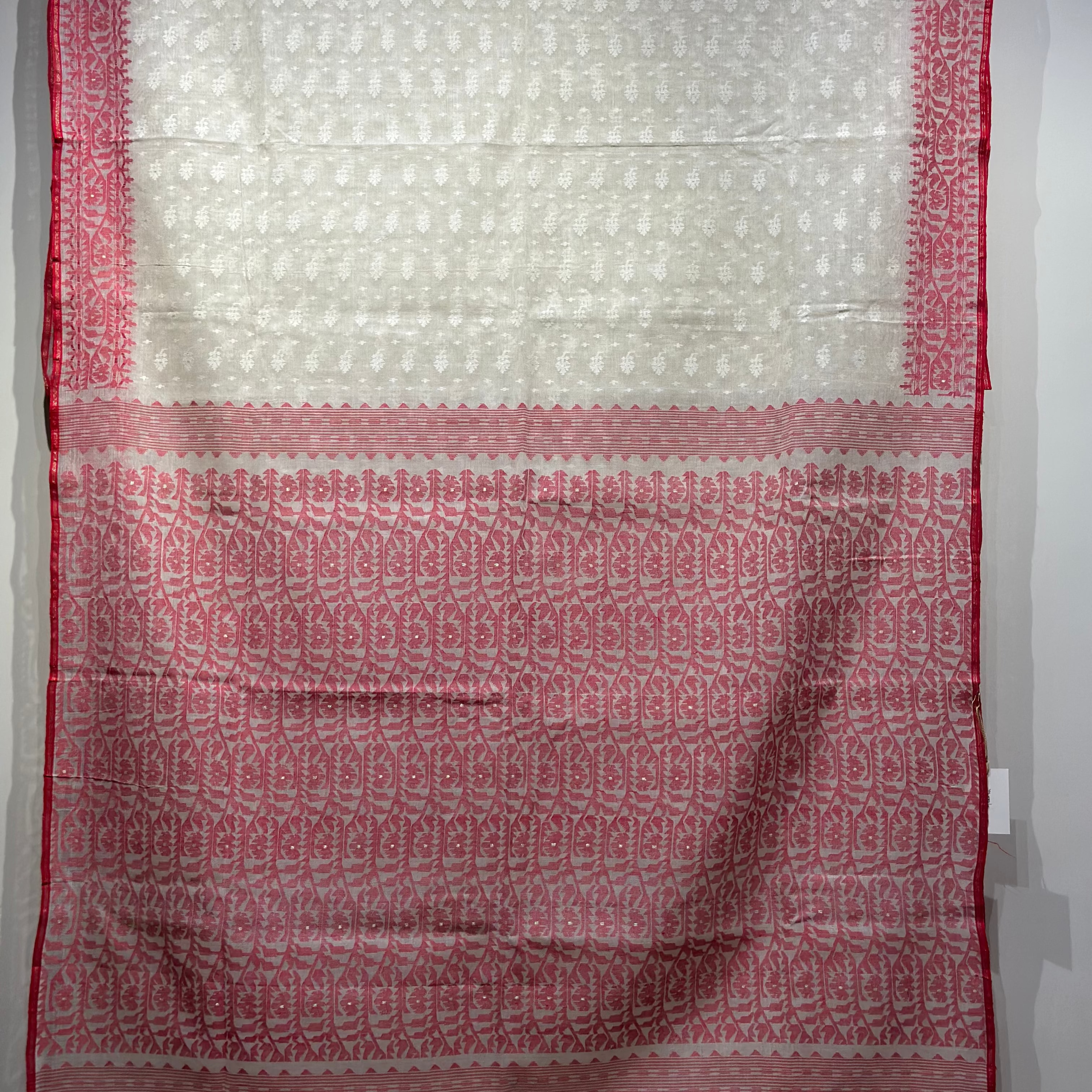 White and Red with White Butis Dhakai Jamdani