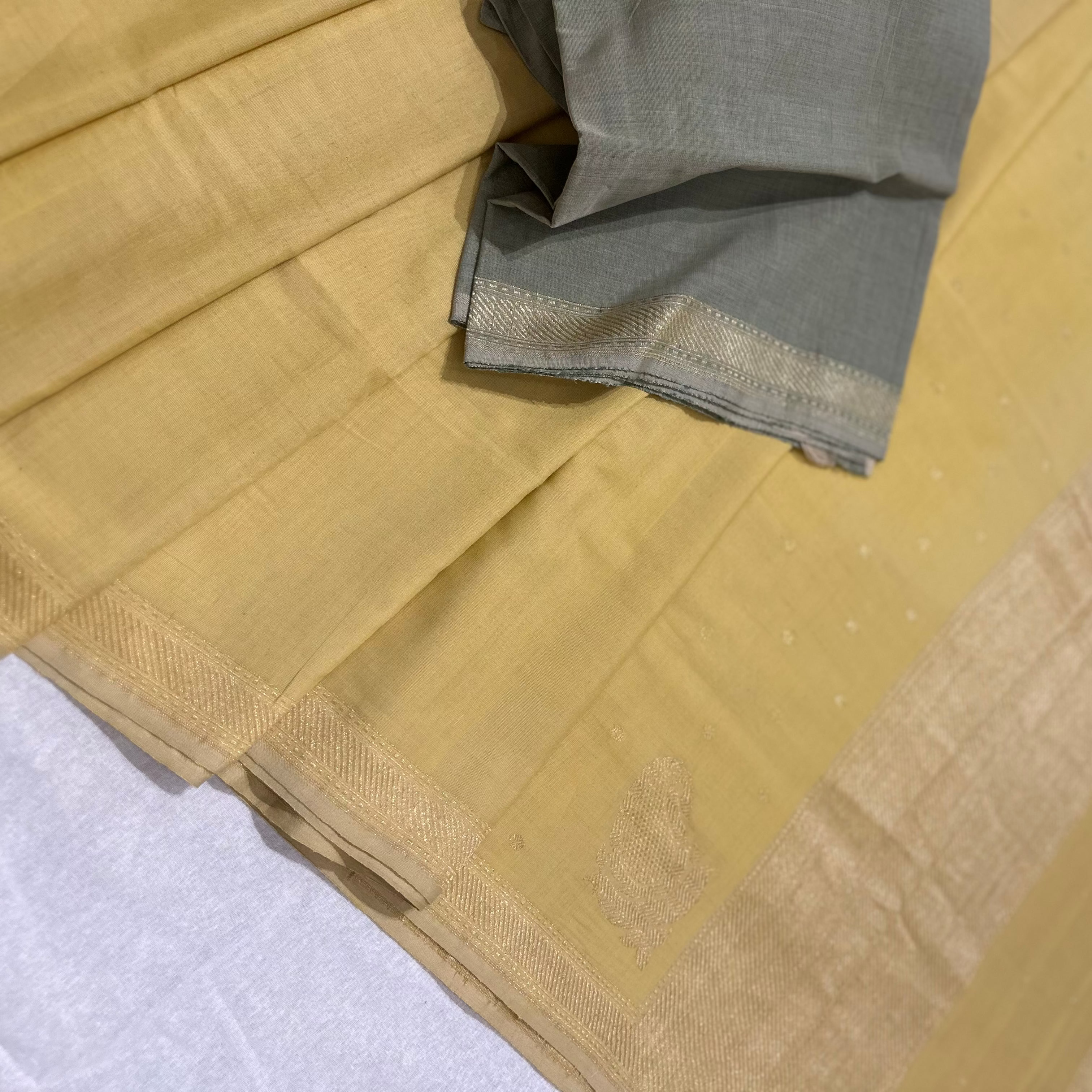 Yellow Pure Cotton Natural Dyed Benarasi