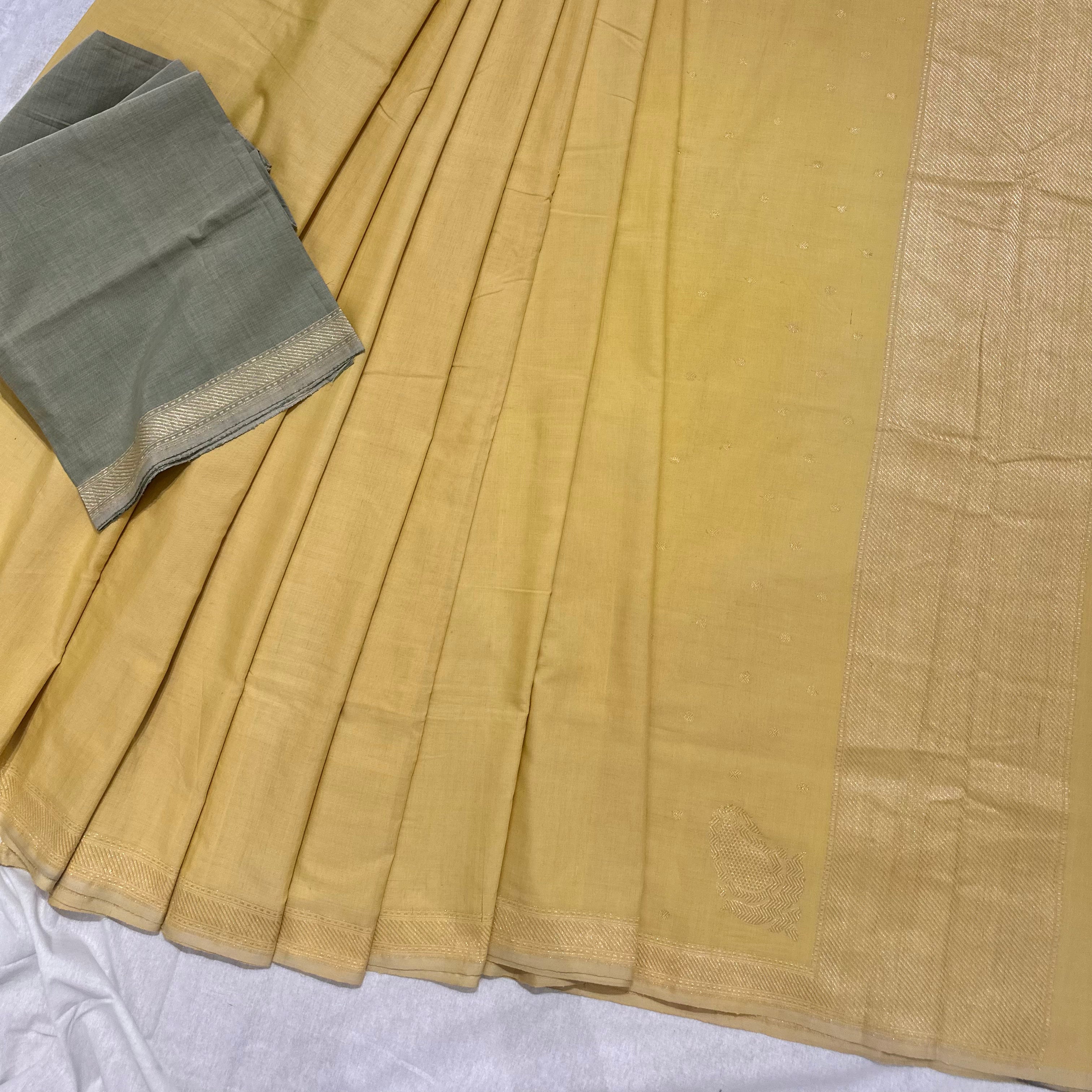 Yellow Pure Cotton Natural Dyed Benarasi