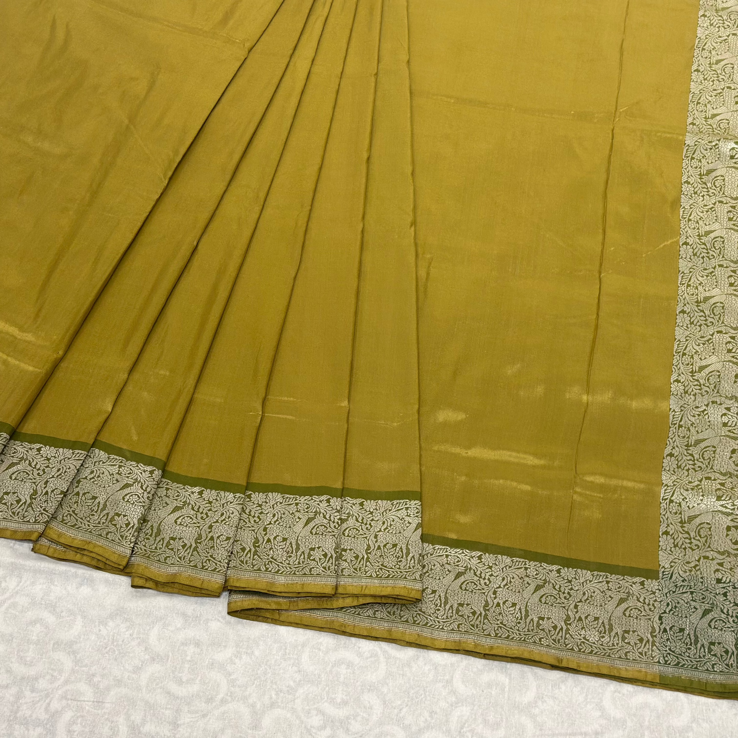 Shikargah Khadwa Benarasi in Mustard and Olive