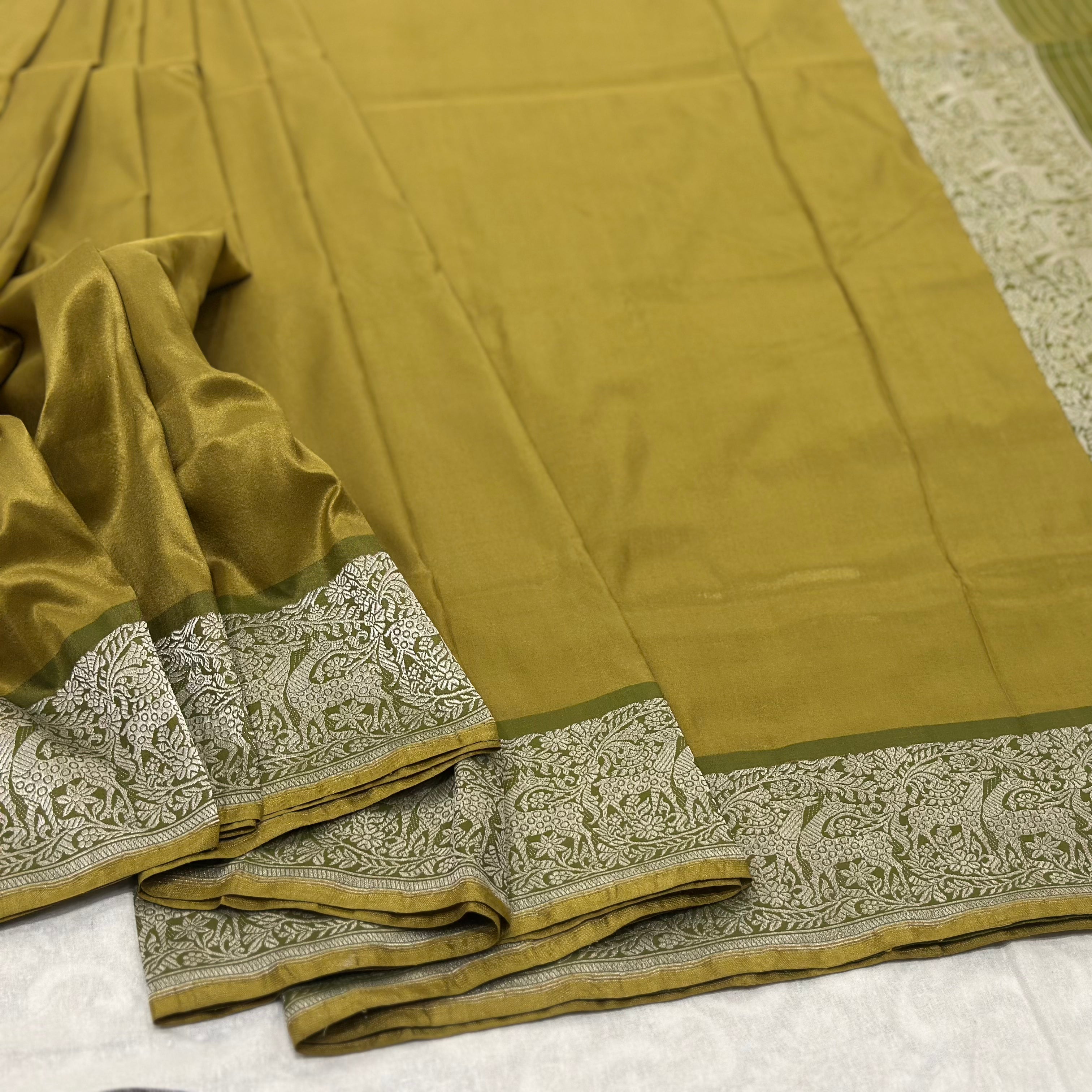 Shikargah Khadwa Benarasi in Mustard and Olive