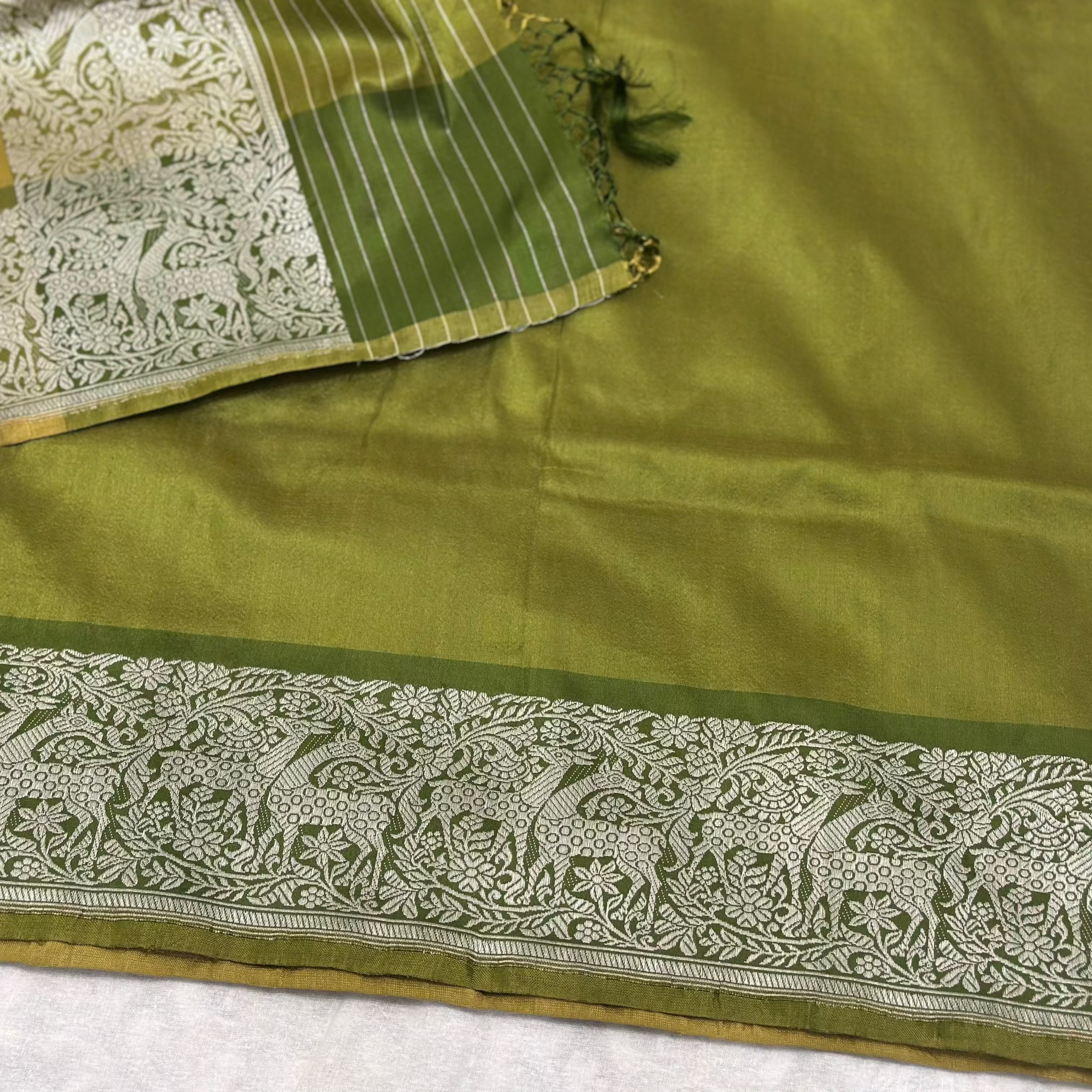 Shikargah Khadwa Benarasi in Mustard and Olive