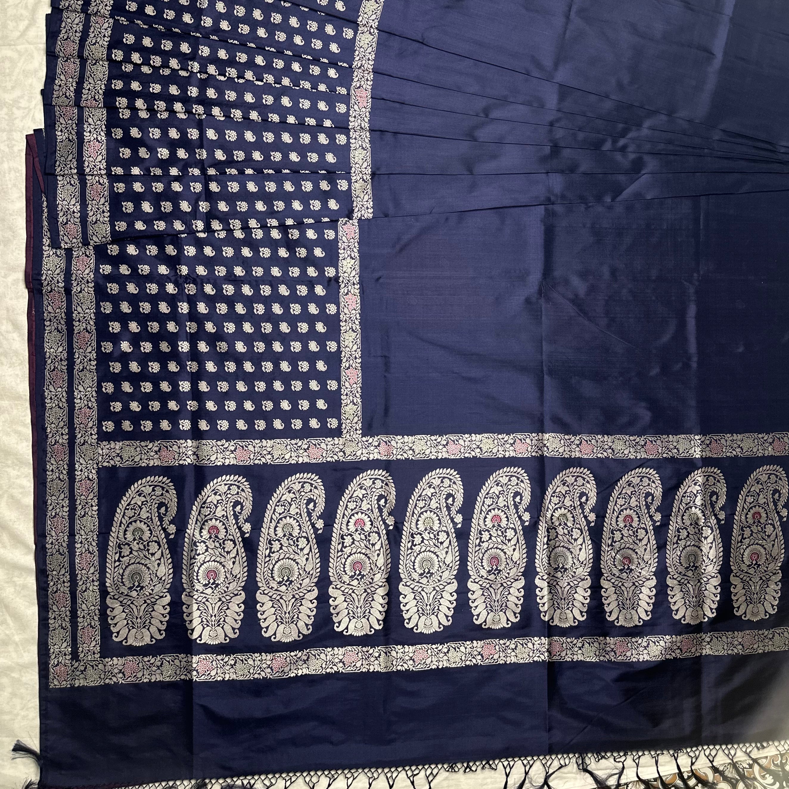 Blue Baluchari saree with Paisley in palla