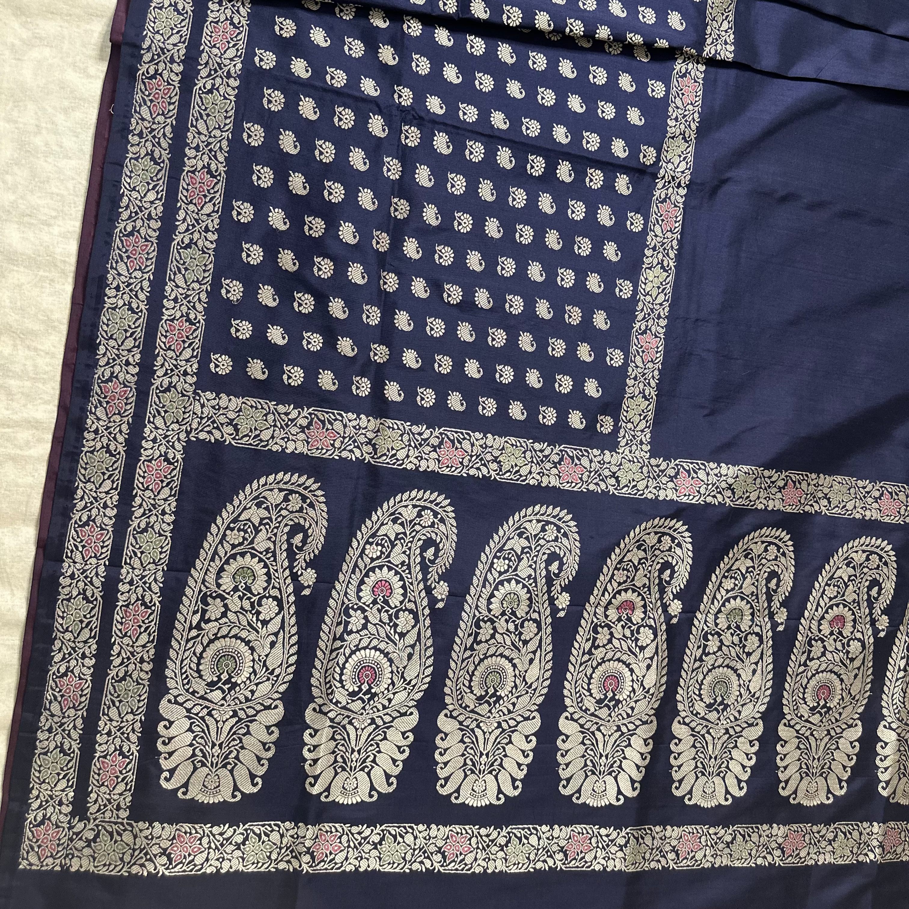 Blue Baluchari saree with Paisley in palla