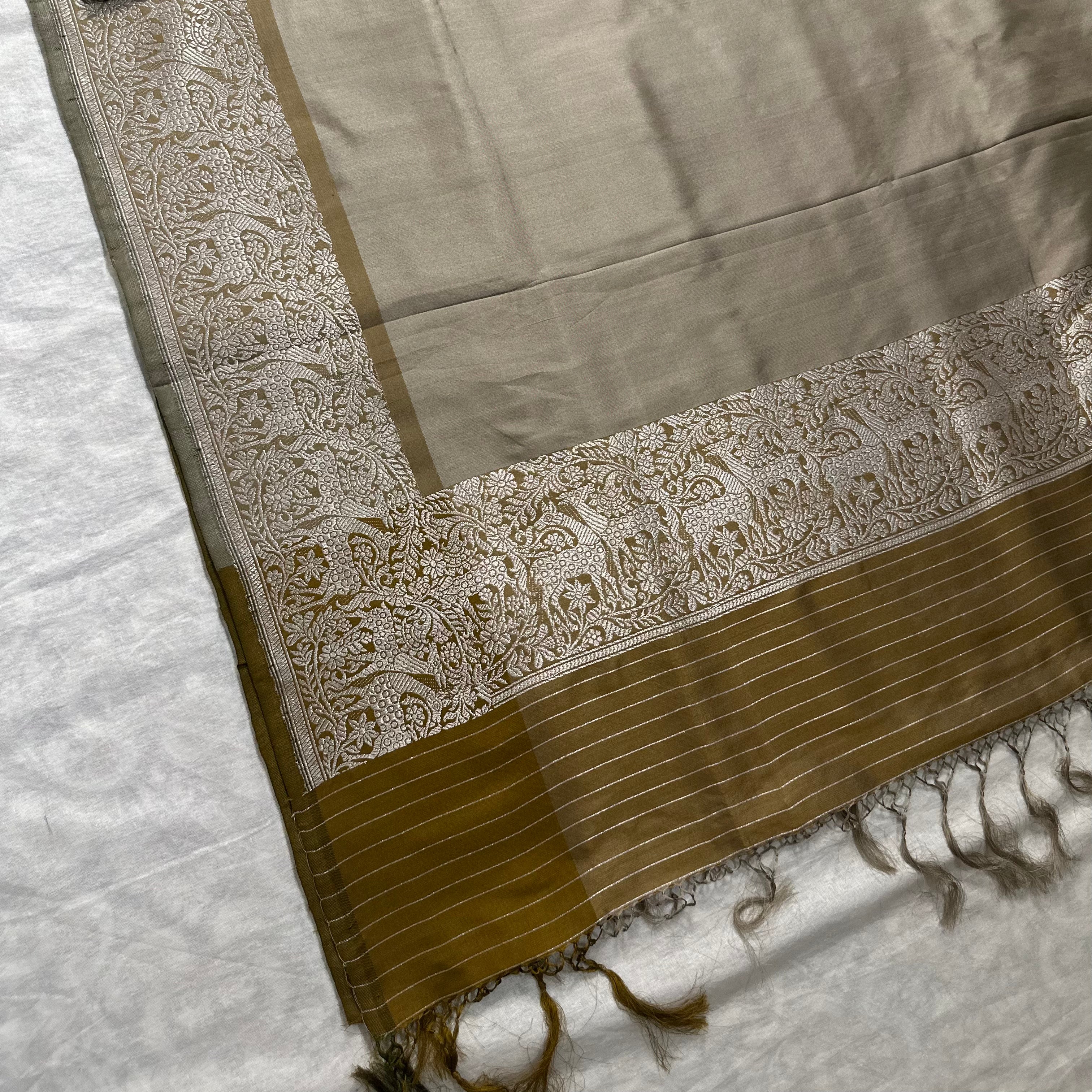 Shikargah Khadwa Benarasi in Grey and Mustard