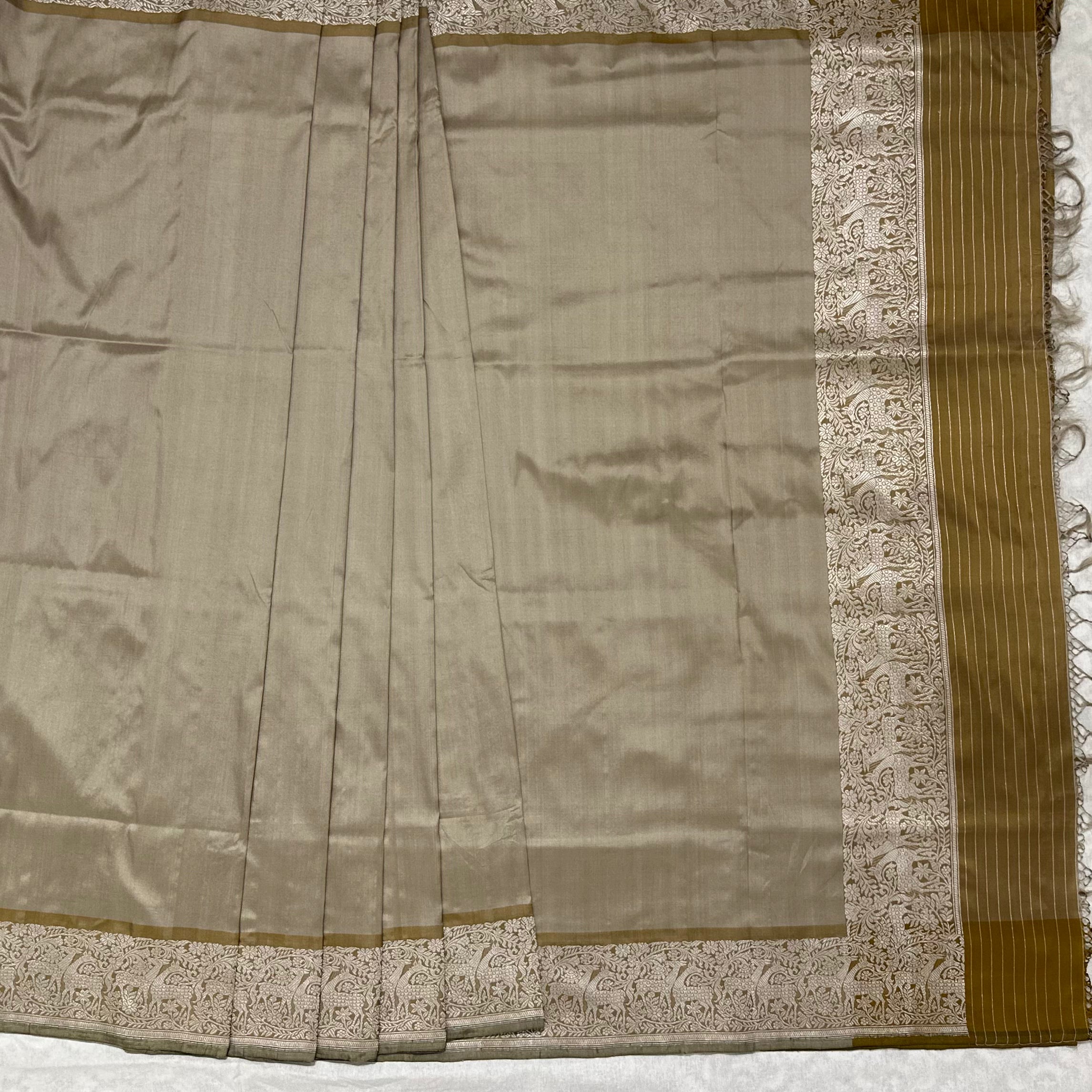 Shikargah Khadwa Benarasi in Grey and Mustard