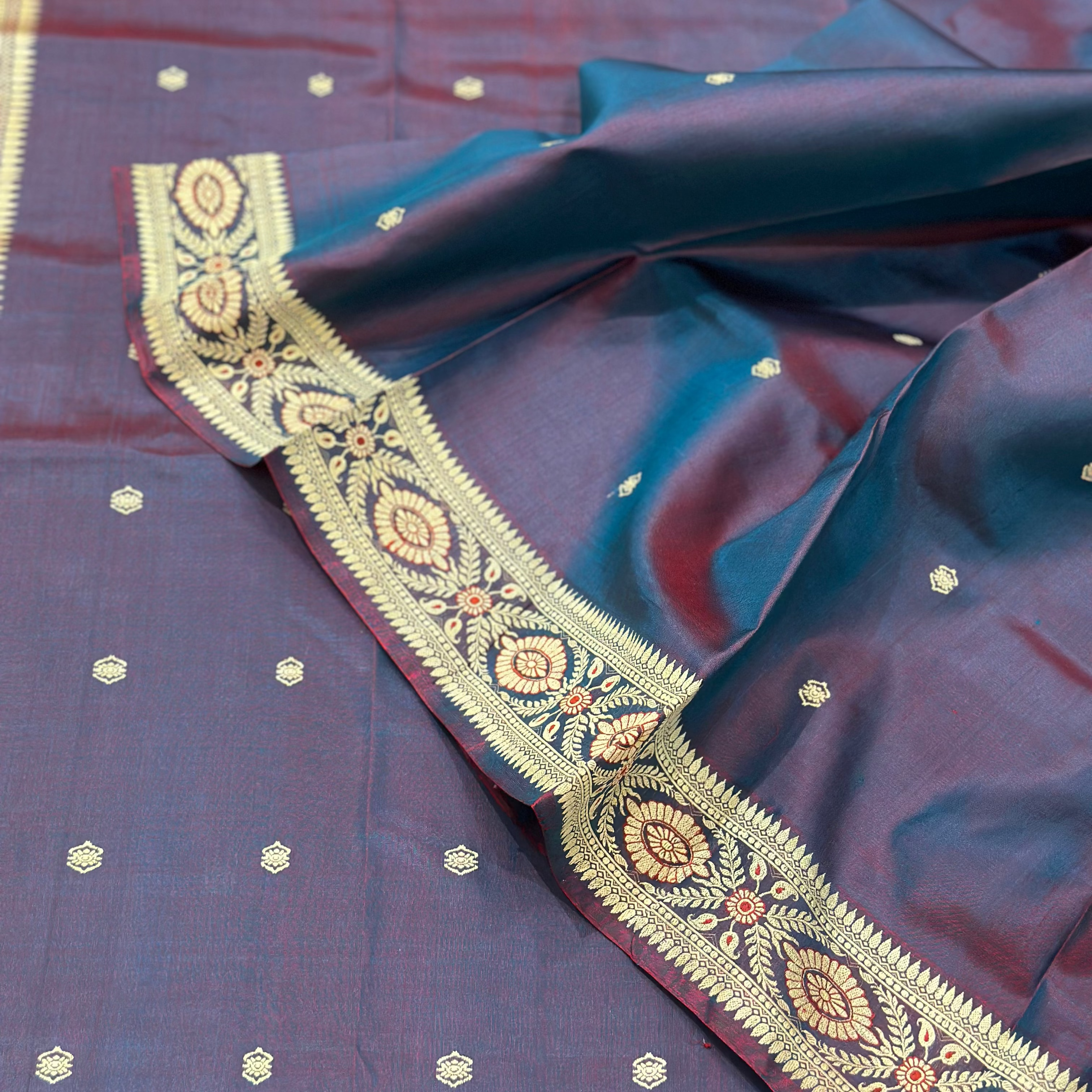 Red Blue Shot Color Baluchari from Bengal