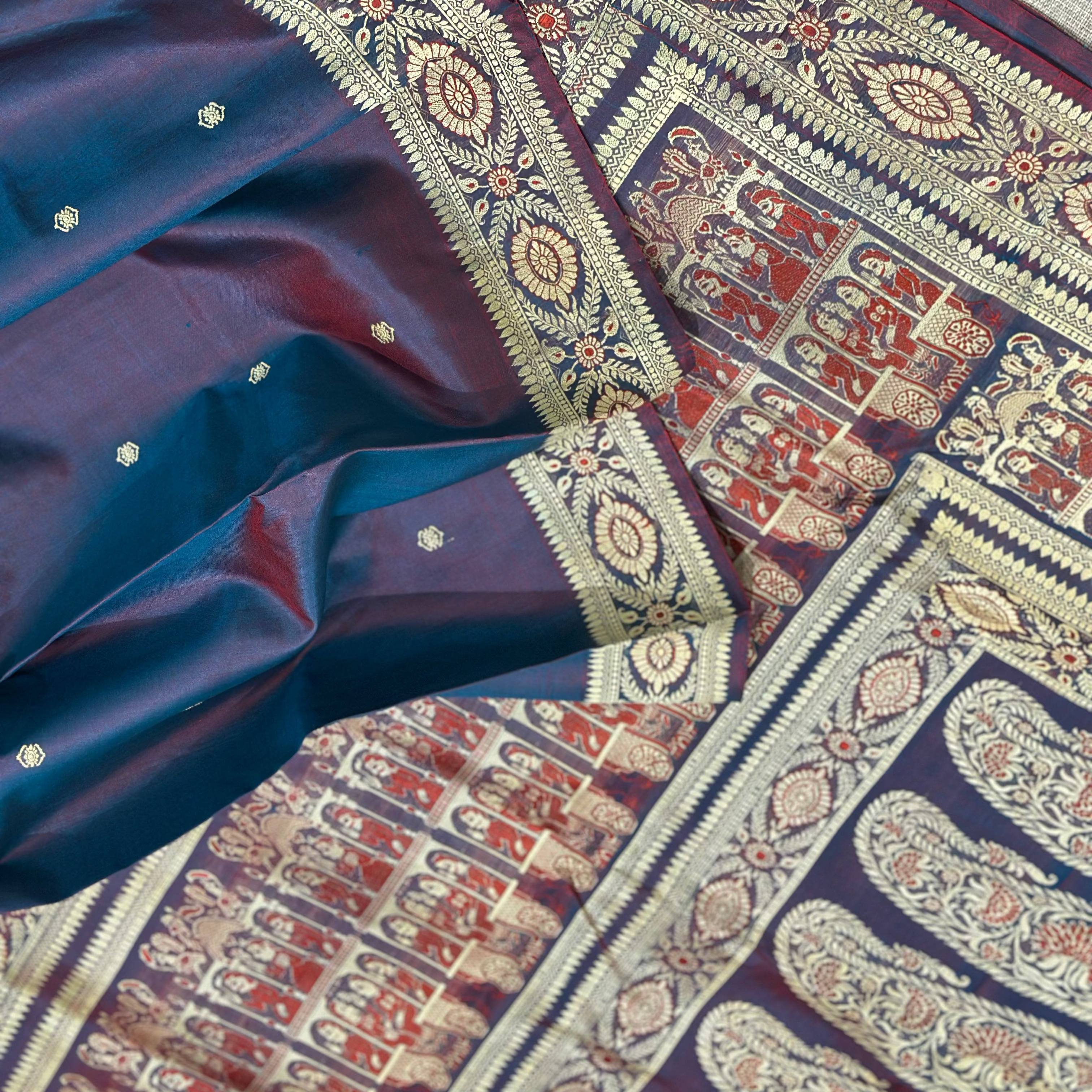 Red Blue Shot Color Baluchari from Bengal