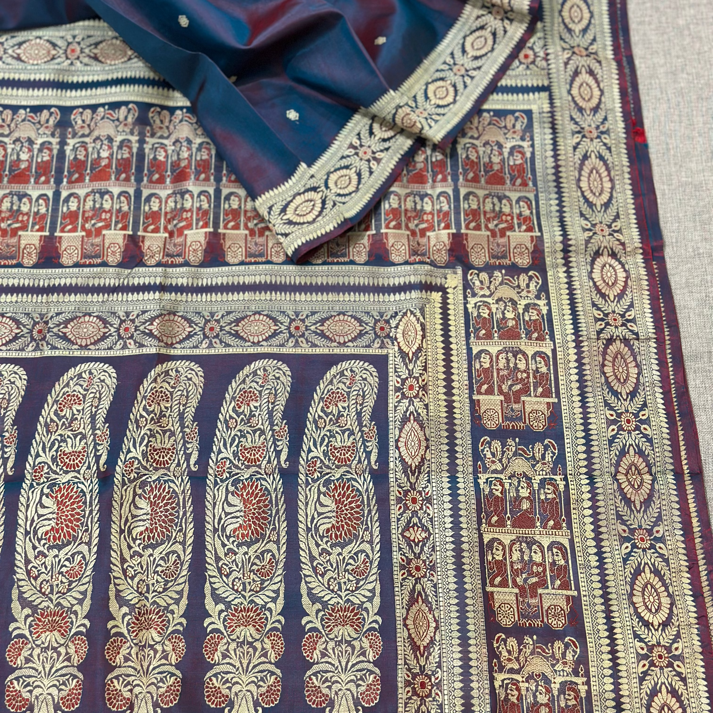 Red Blue Shot Color Baluchari from Bengal