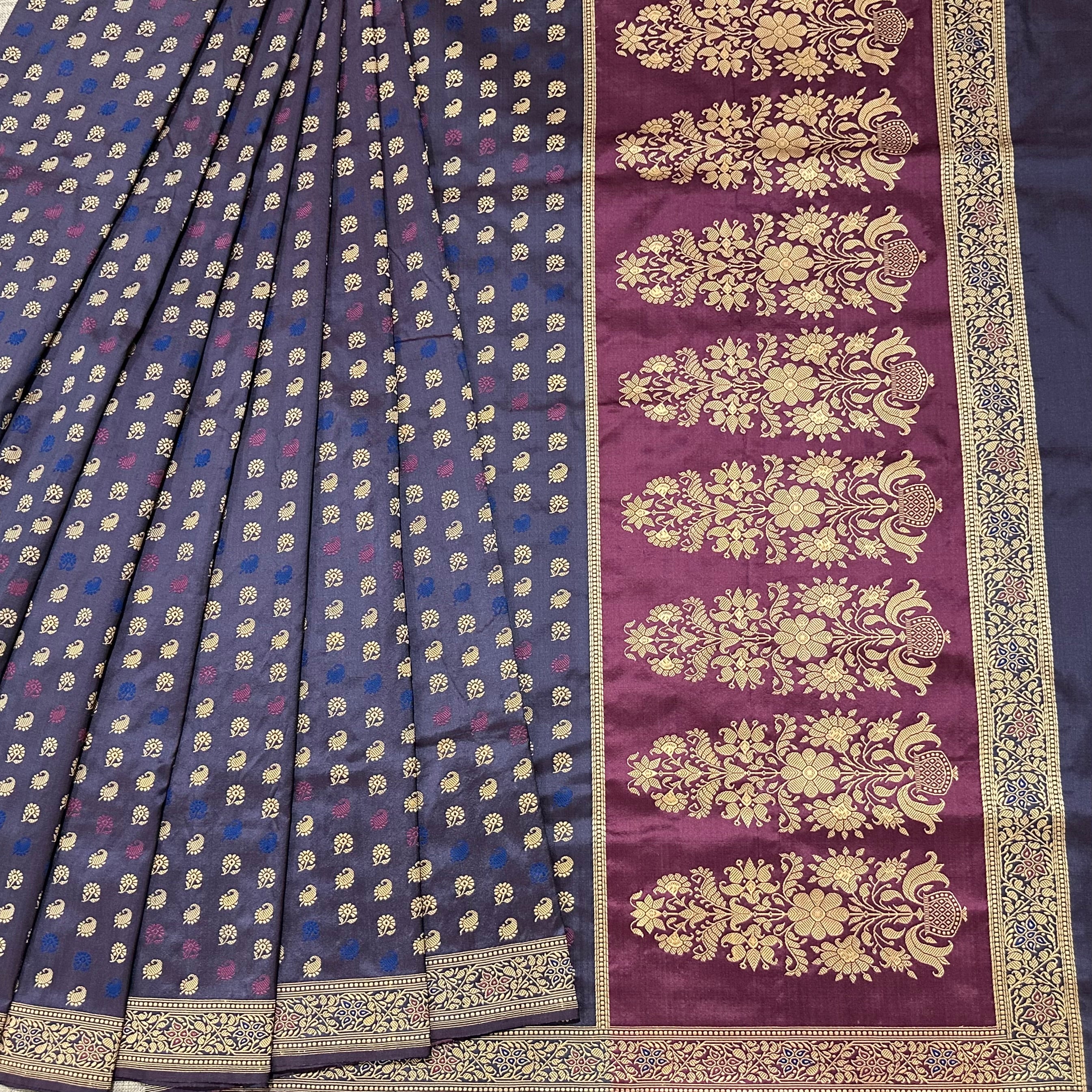 Greyish Purple Buti Baluchari with Tree of Life